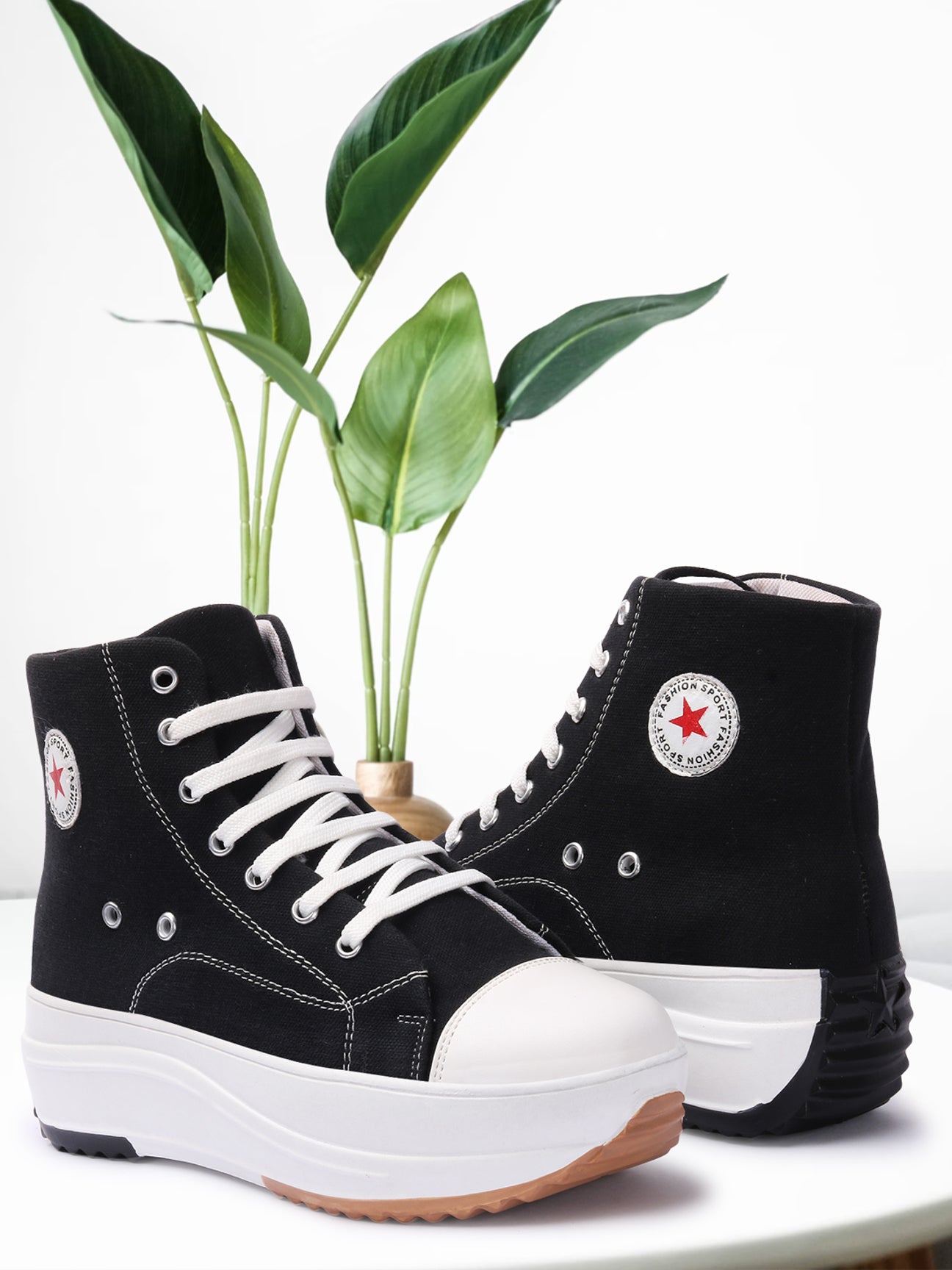 Black & White Solid Canvas Boots