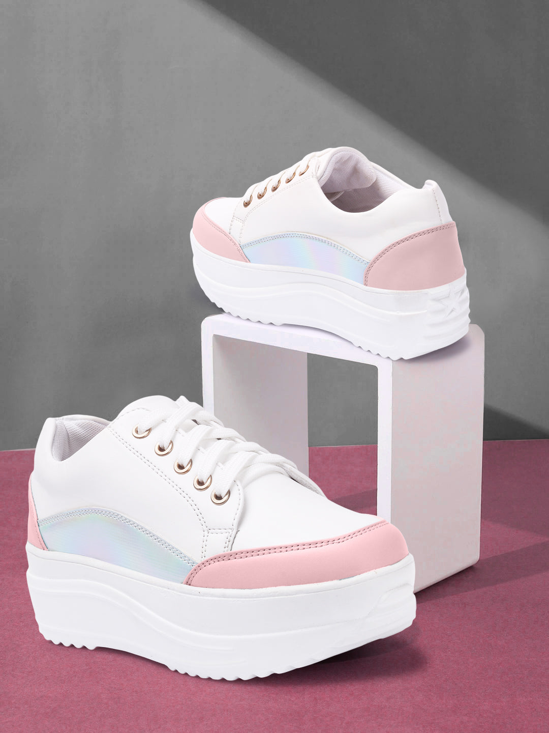 White Pink Colourblocked Sneakers
