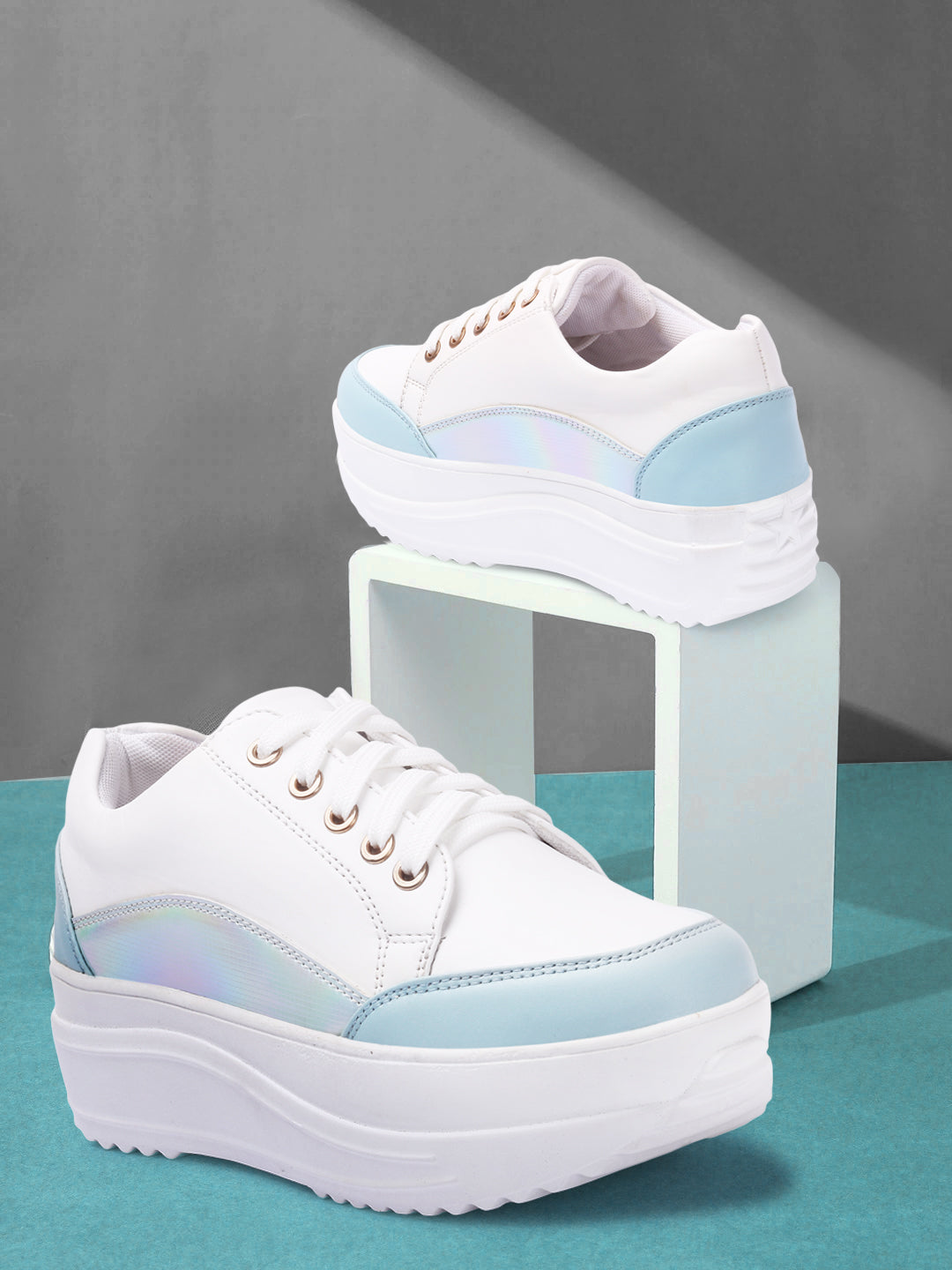 White Blue Colourblocked Sneakers