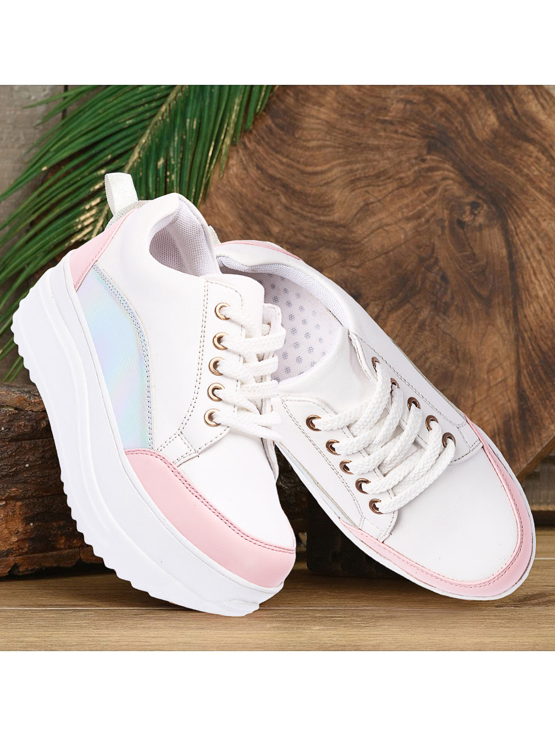 White Pink Colourblocked Sneakers