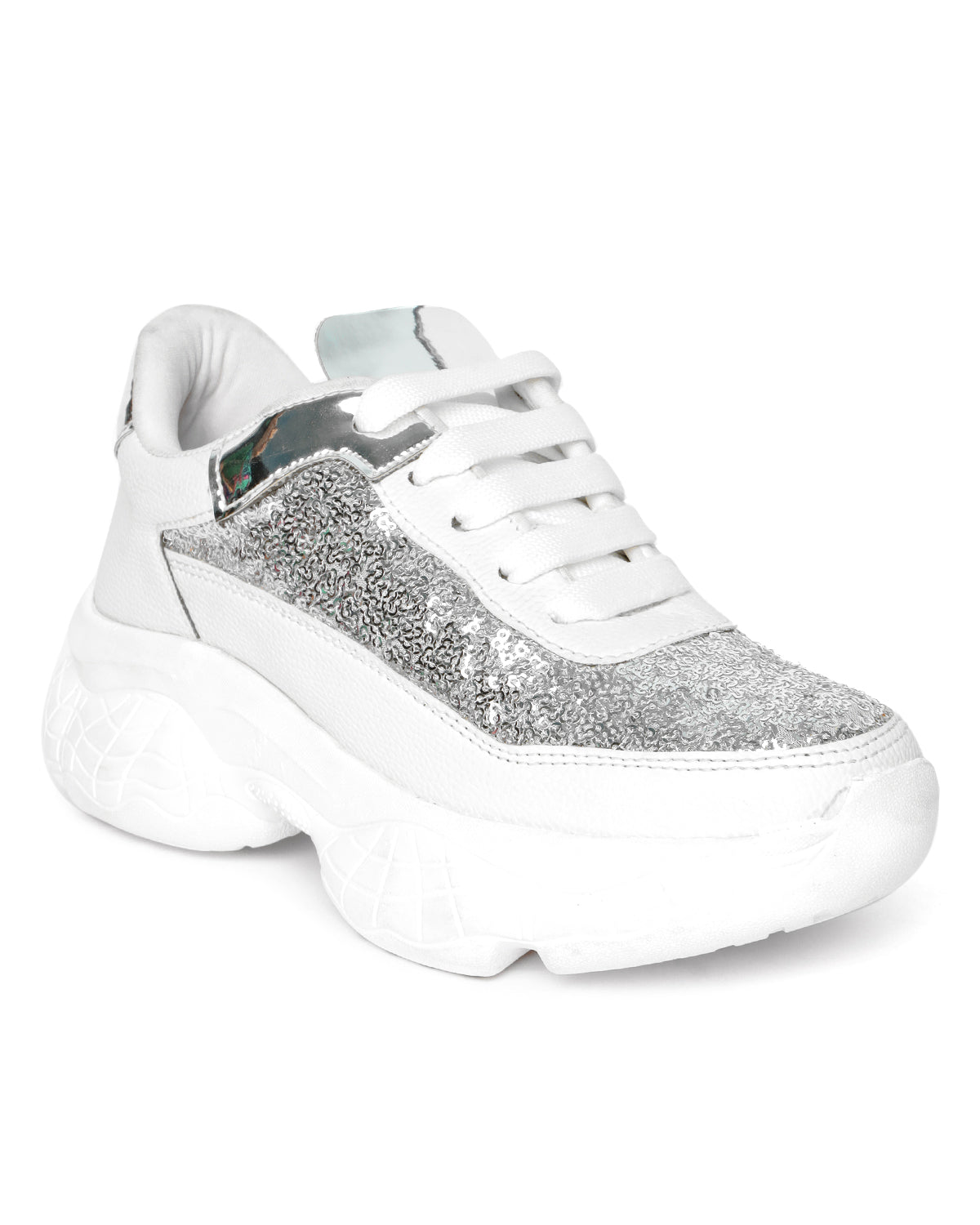 White Woven Design Sneakers