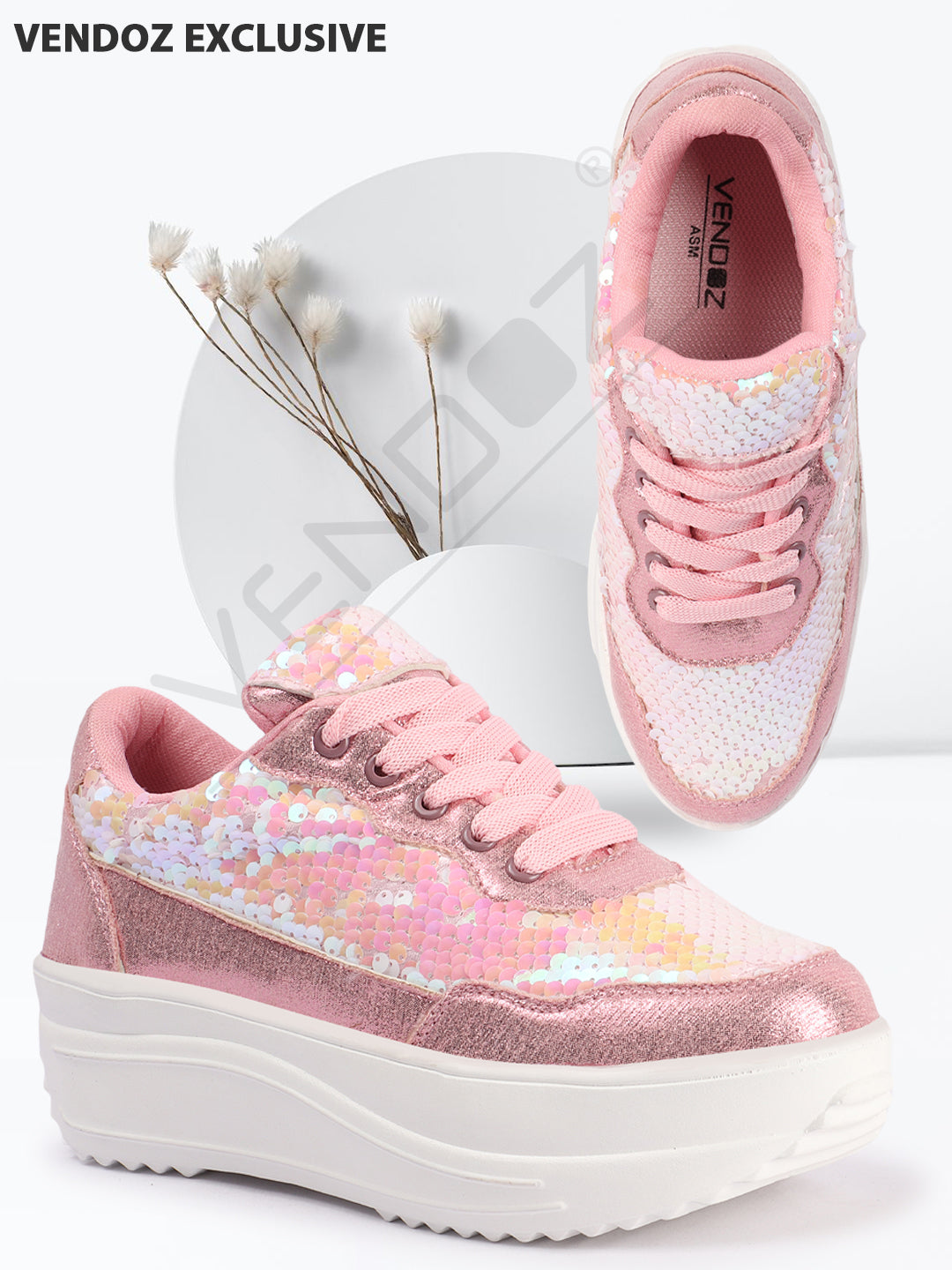 Colourblocked Embellished Pink Sneakers