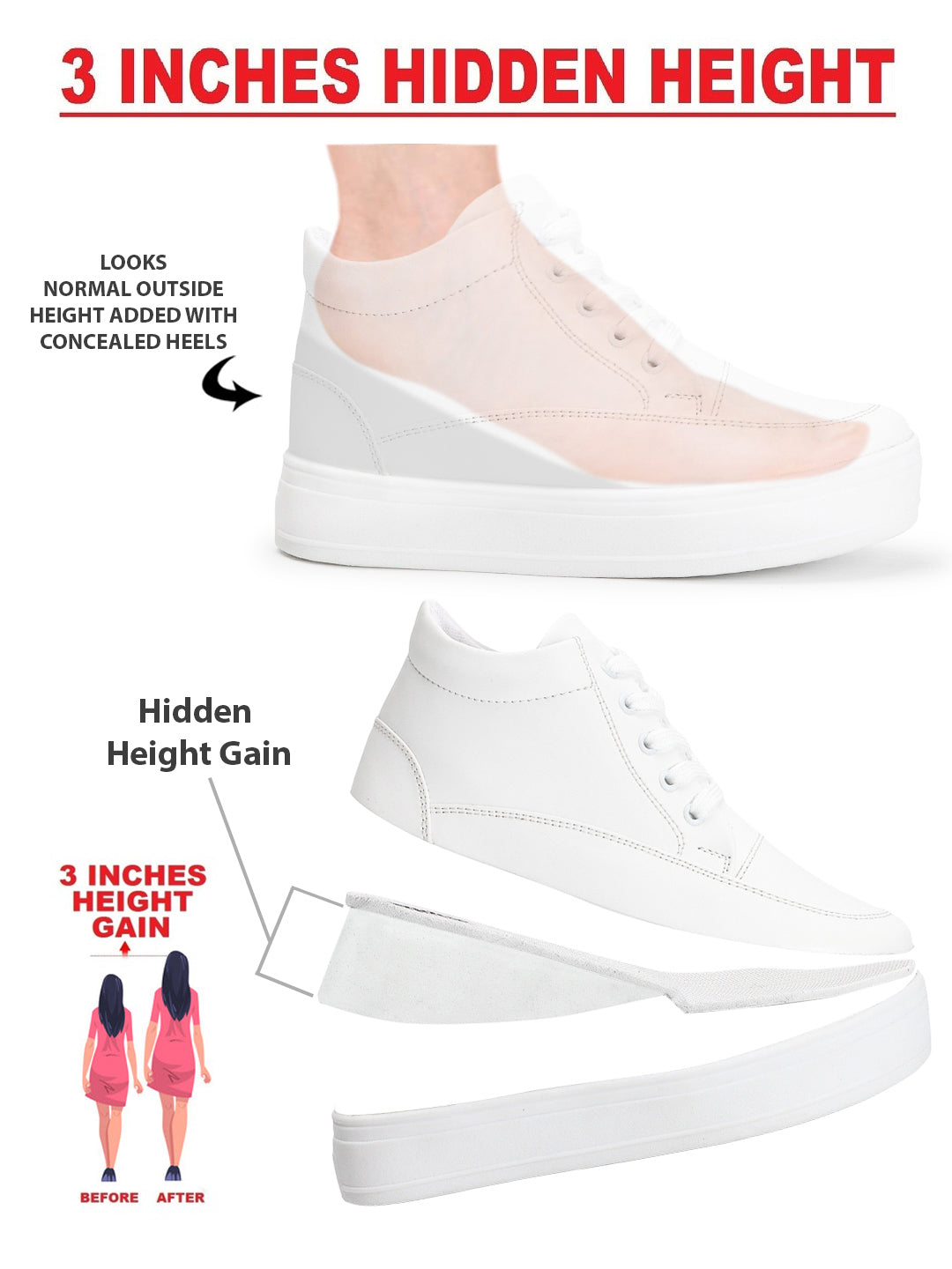 Hidden Heel for Height Increase Sneakers