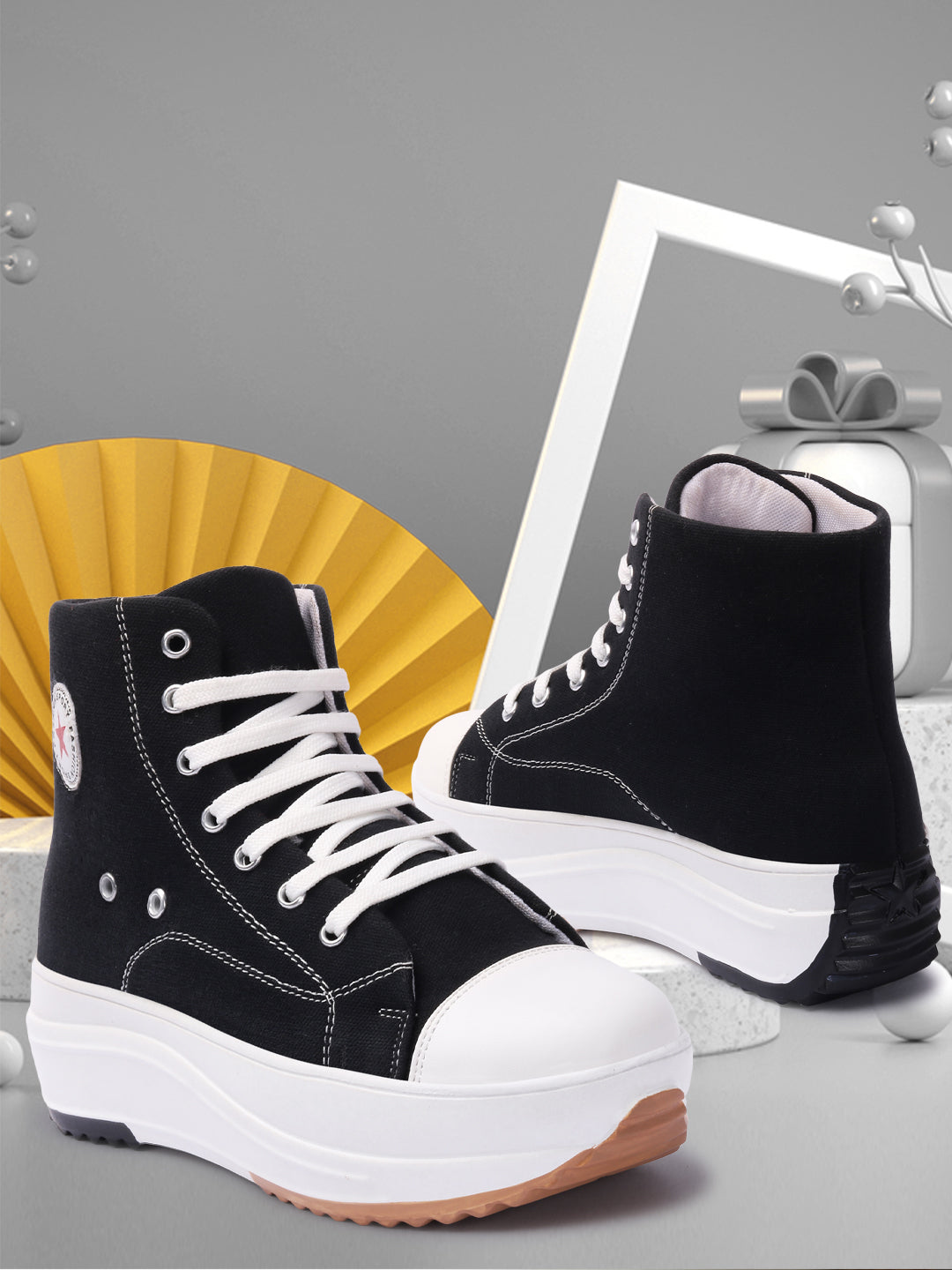 Black & White Solid Canvas Boots