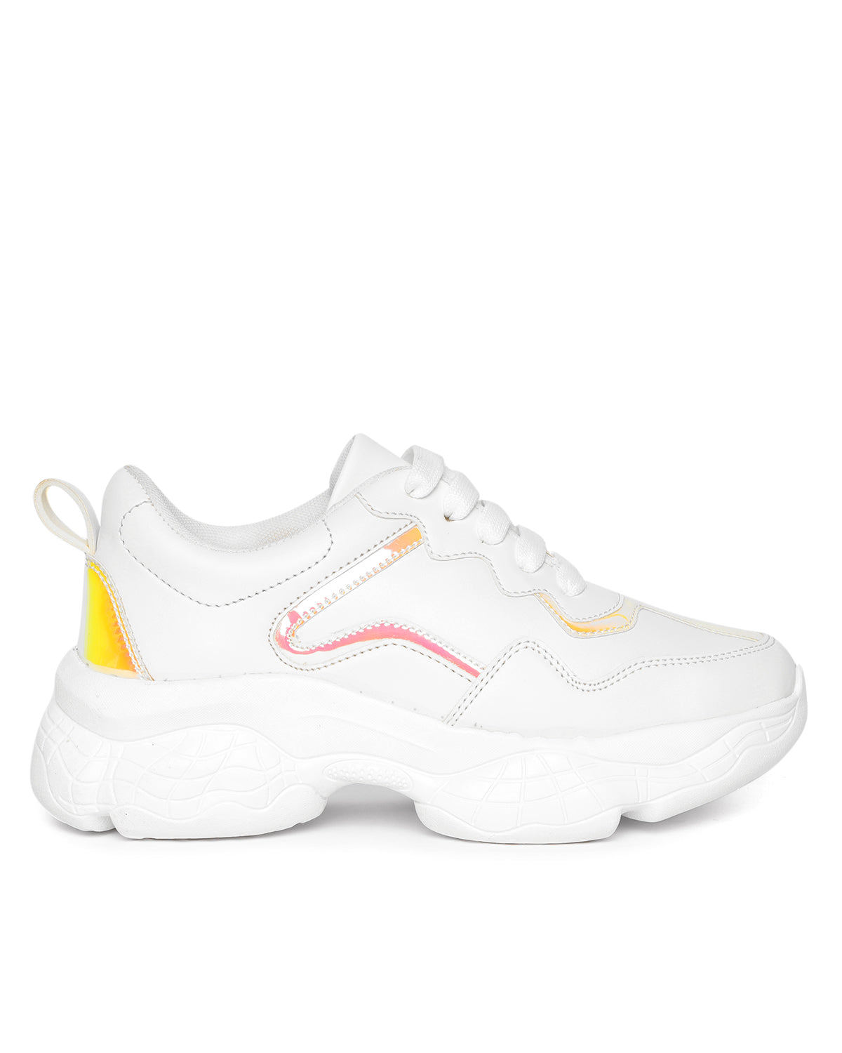 White & Golden Colourblocked Sneakers