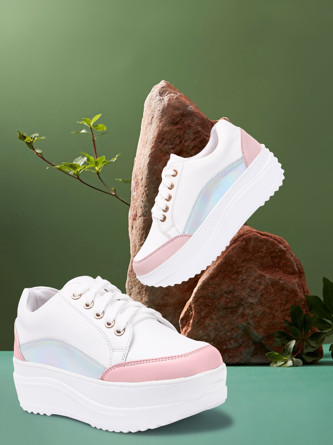 White Pink Colourblocked Sneakers