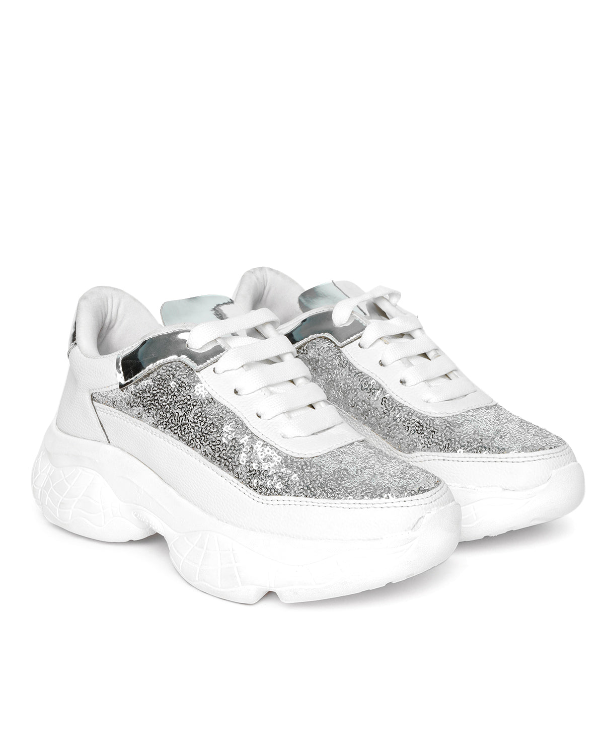 White Woven Design Sneakers