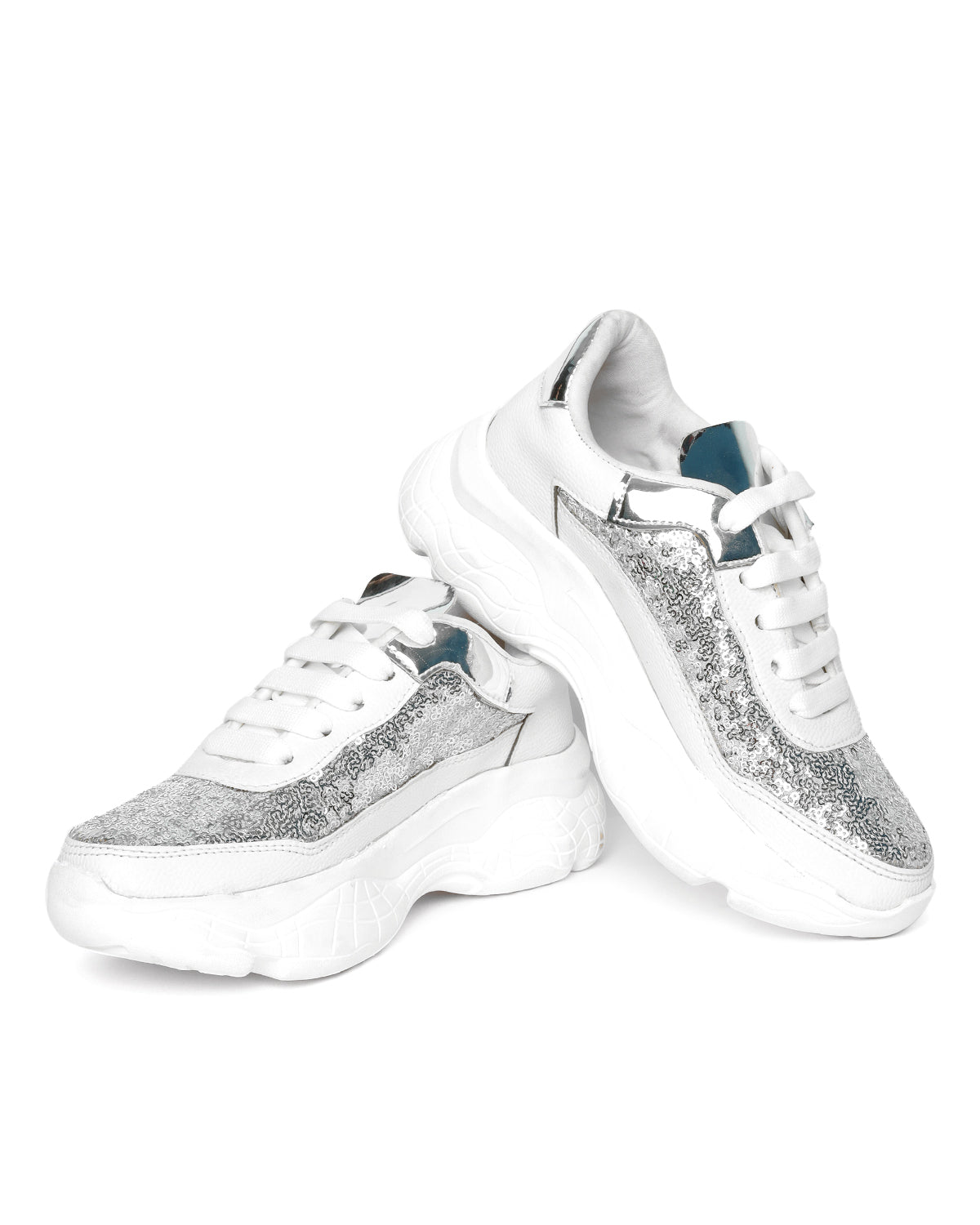White Woven Design Sneakers