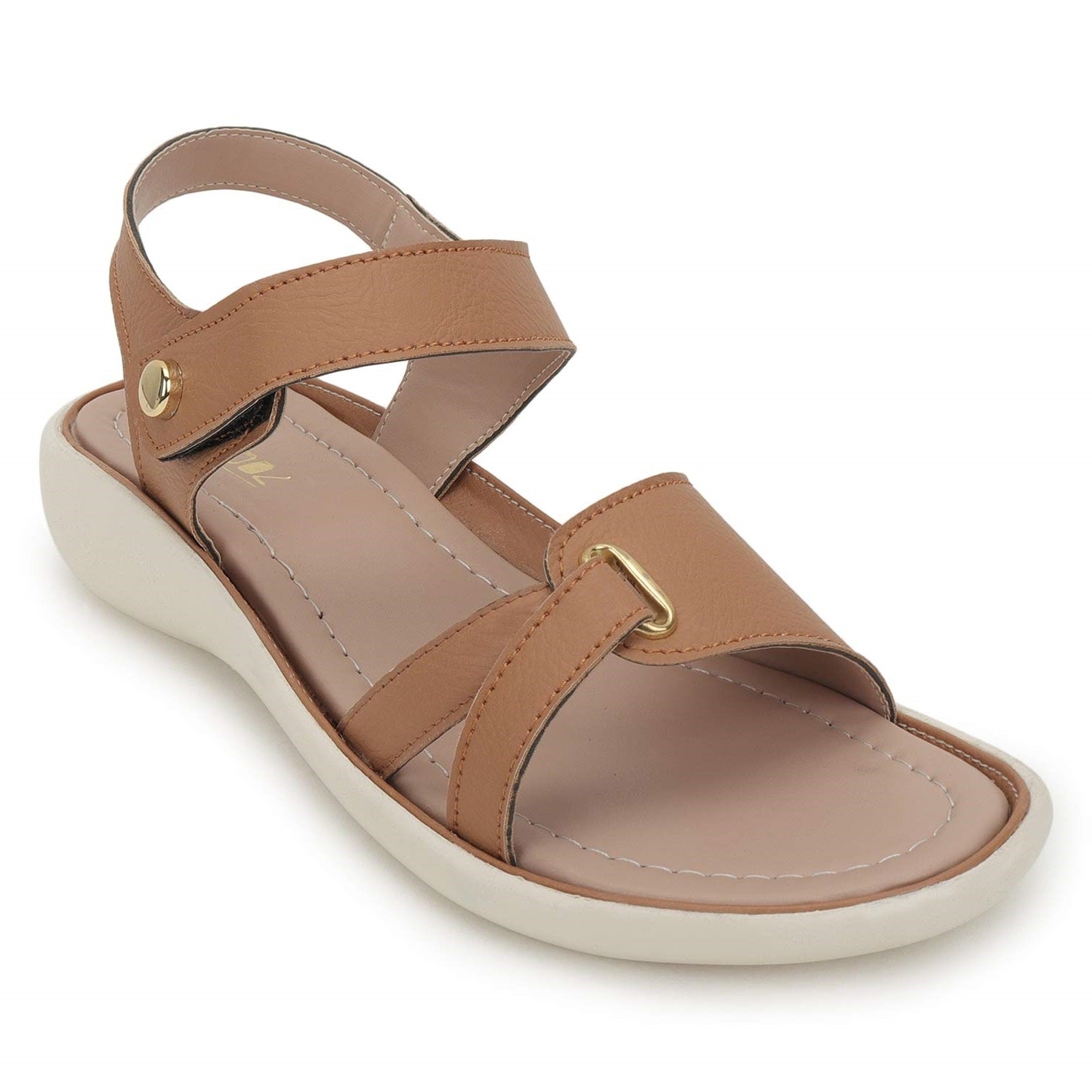 Tan Synthetic Leather Casual Open Toe Flats