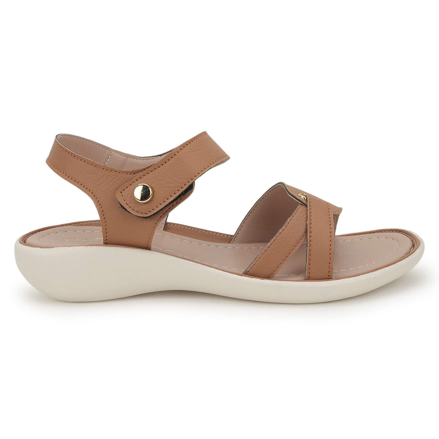 Tan Synthetic Leather Casual Open Toe Flats
