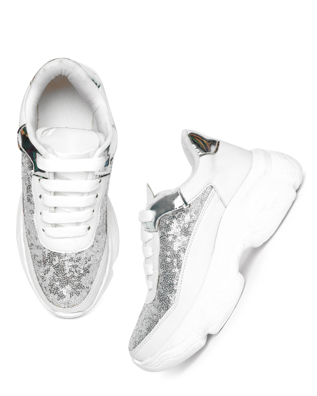 White Woven Design Sneakers