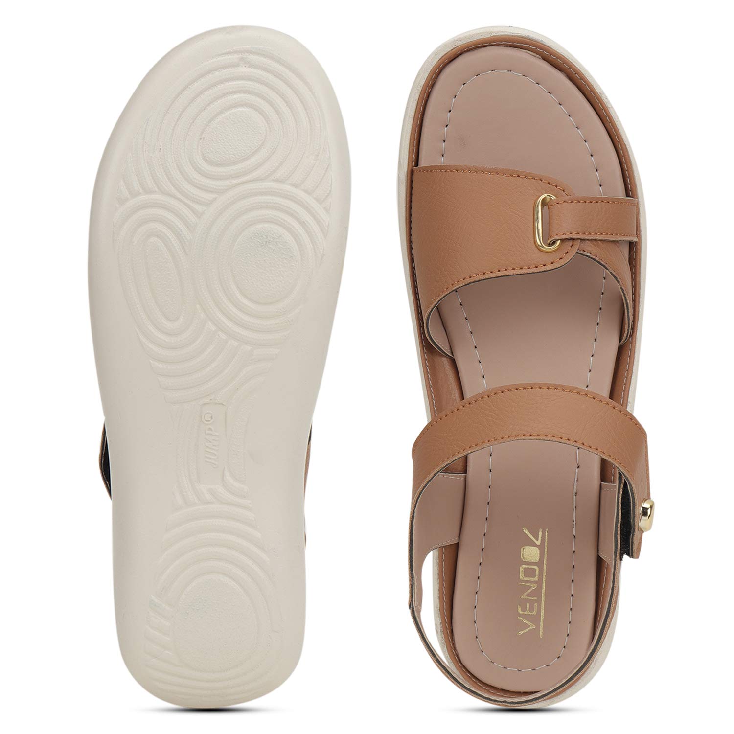 Tan Synthetic Leather Casual Open Toe Flats