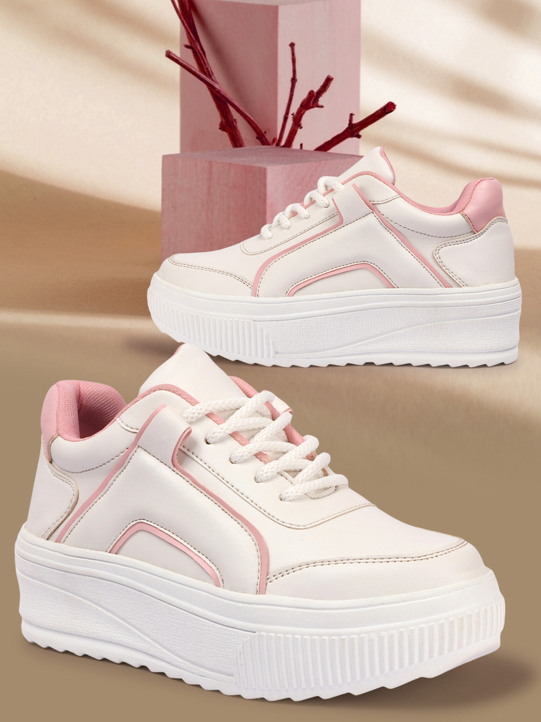 White Pink Chunky Sneakers