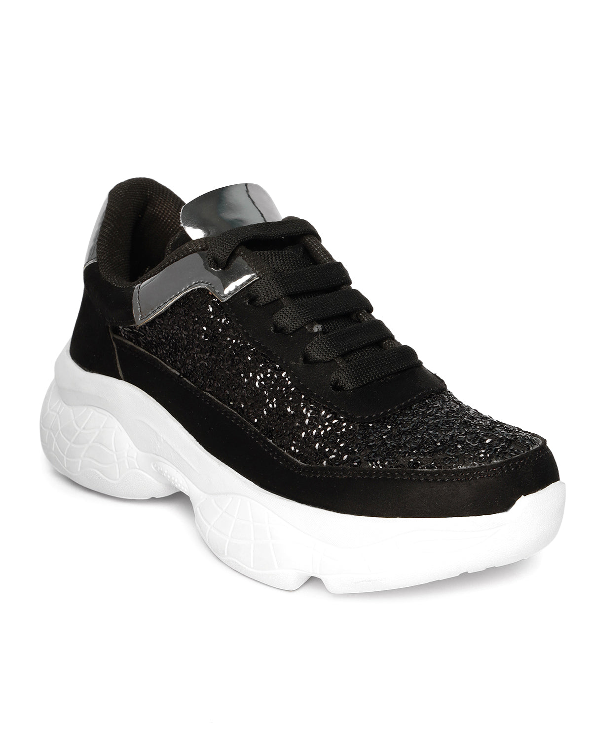 Black Sequinned Textured Sneakers