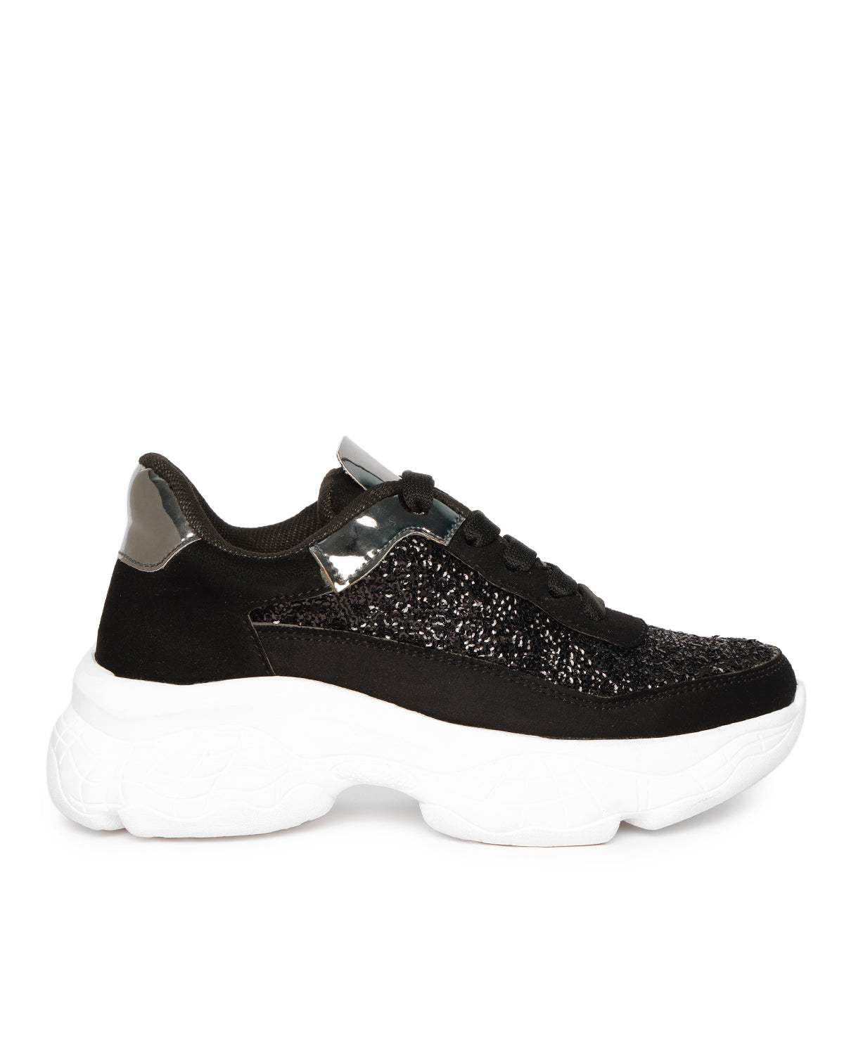 Black Sequinned Textured Sneakers