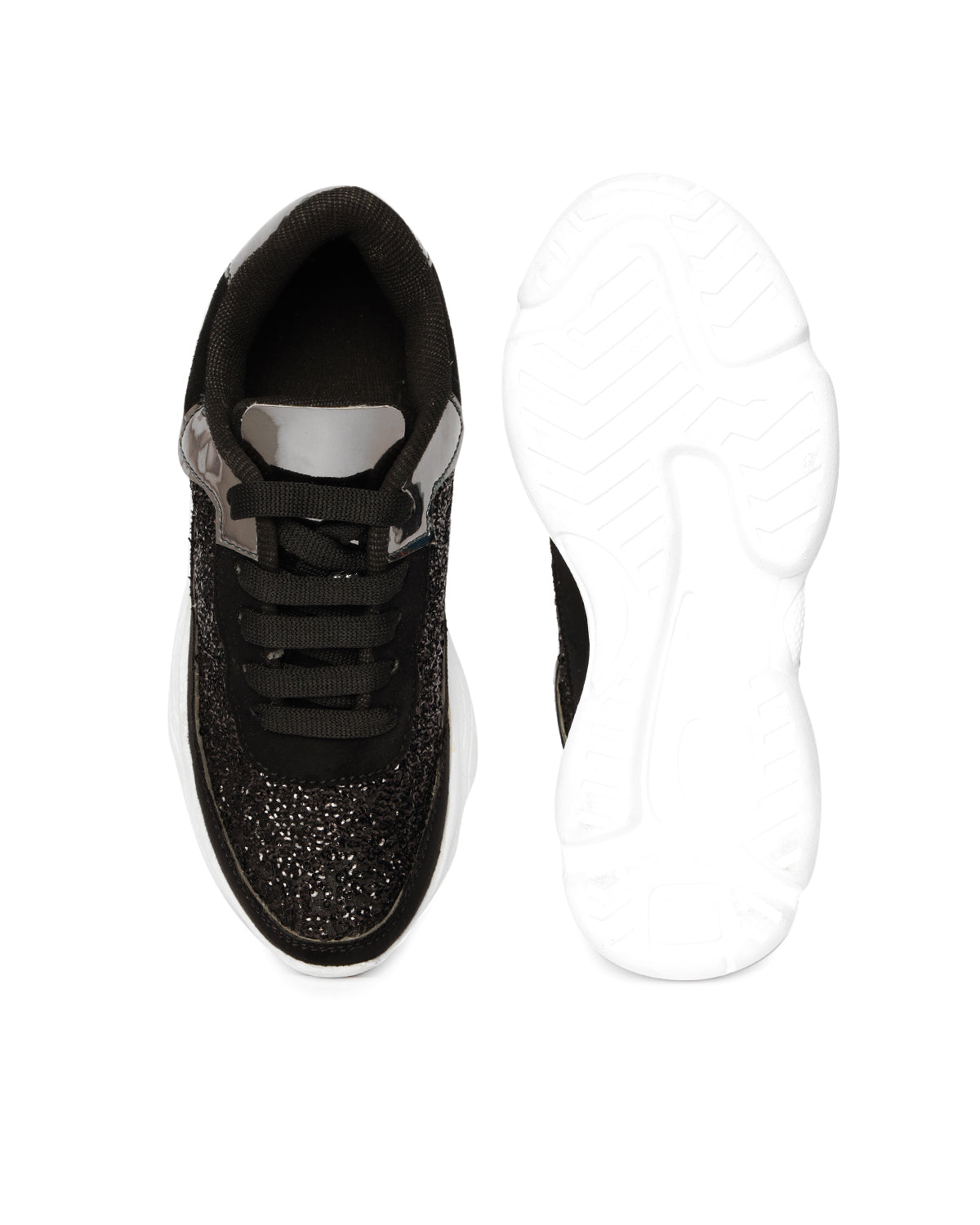 Black Sequinned Textured Sneakers