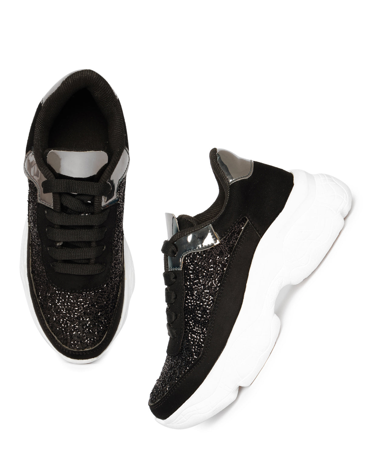 Black Sequinned Textured Sneakers
