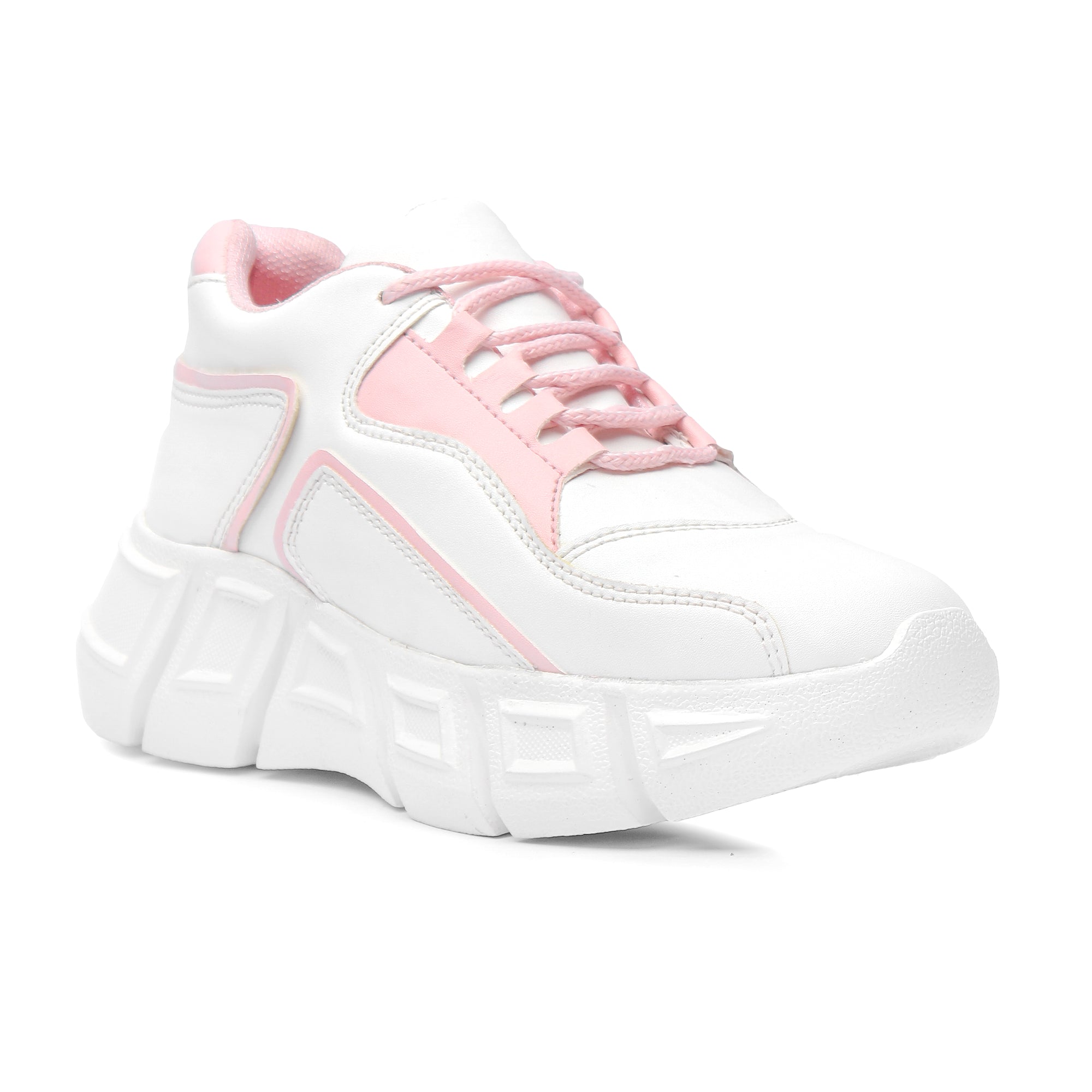 White Chunky Sneakers With Pink Shade
