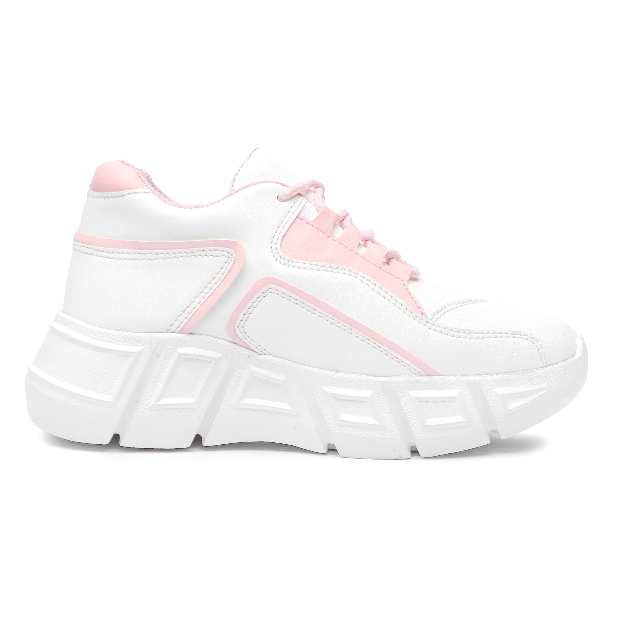 White Chunky Sneakers With Pink Shade