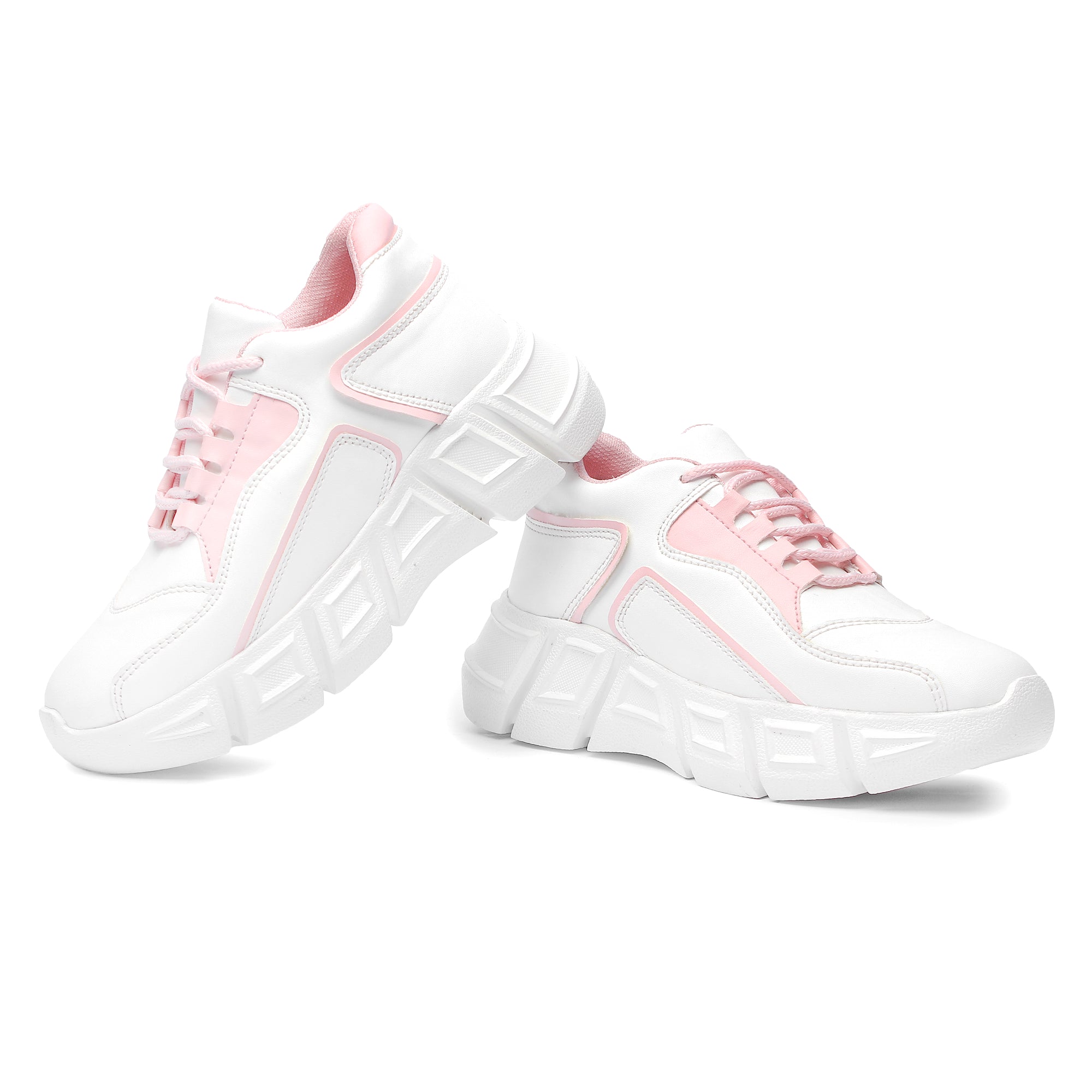 White Chunky Sneakers With Pink Shade