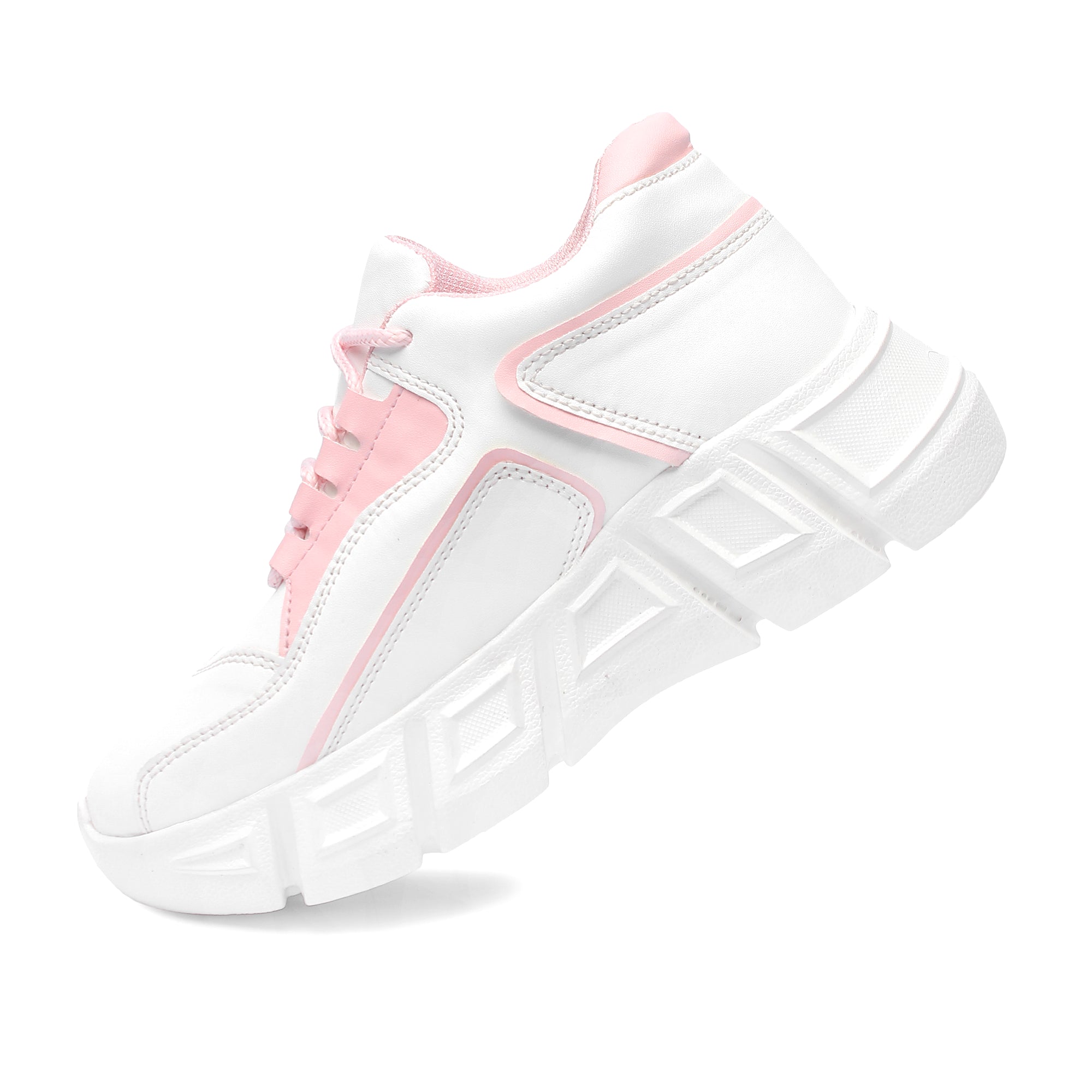 White Chunky Sneakers With Pink Shade