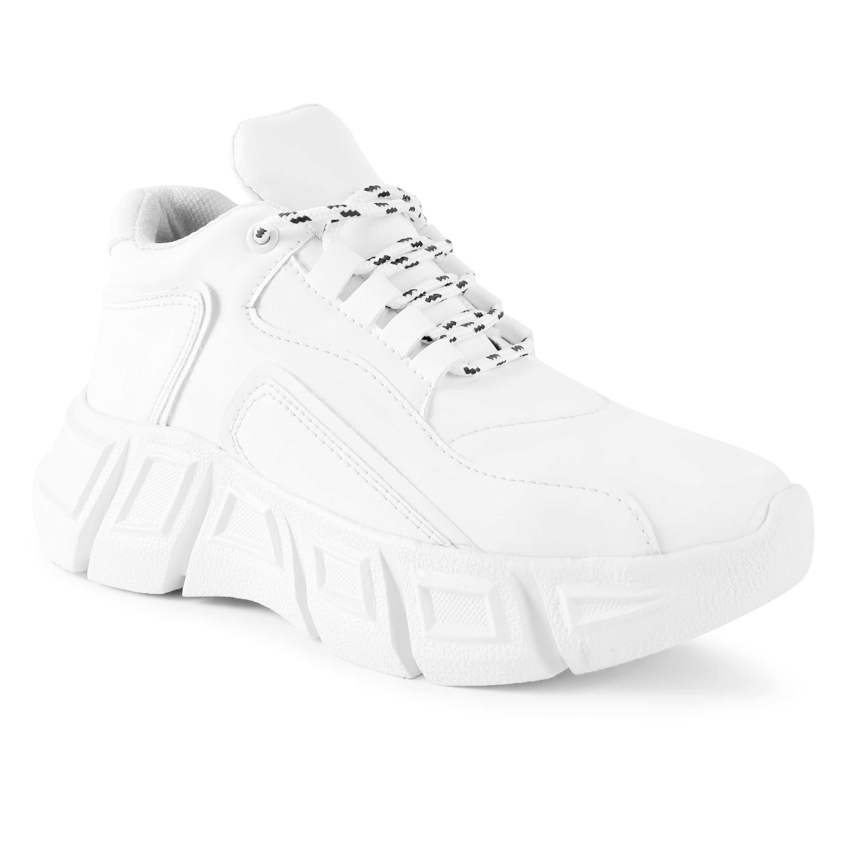 White Solid Mid-Top Lightweight Sneakers