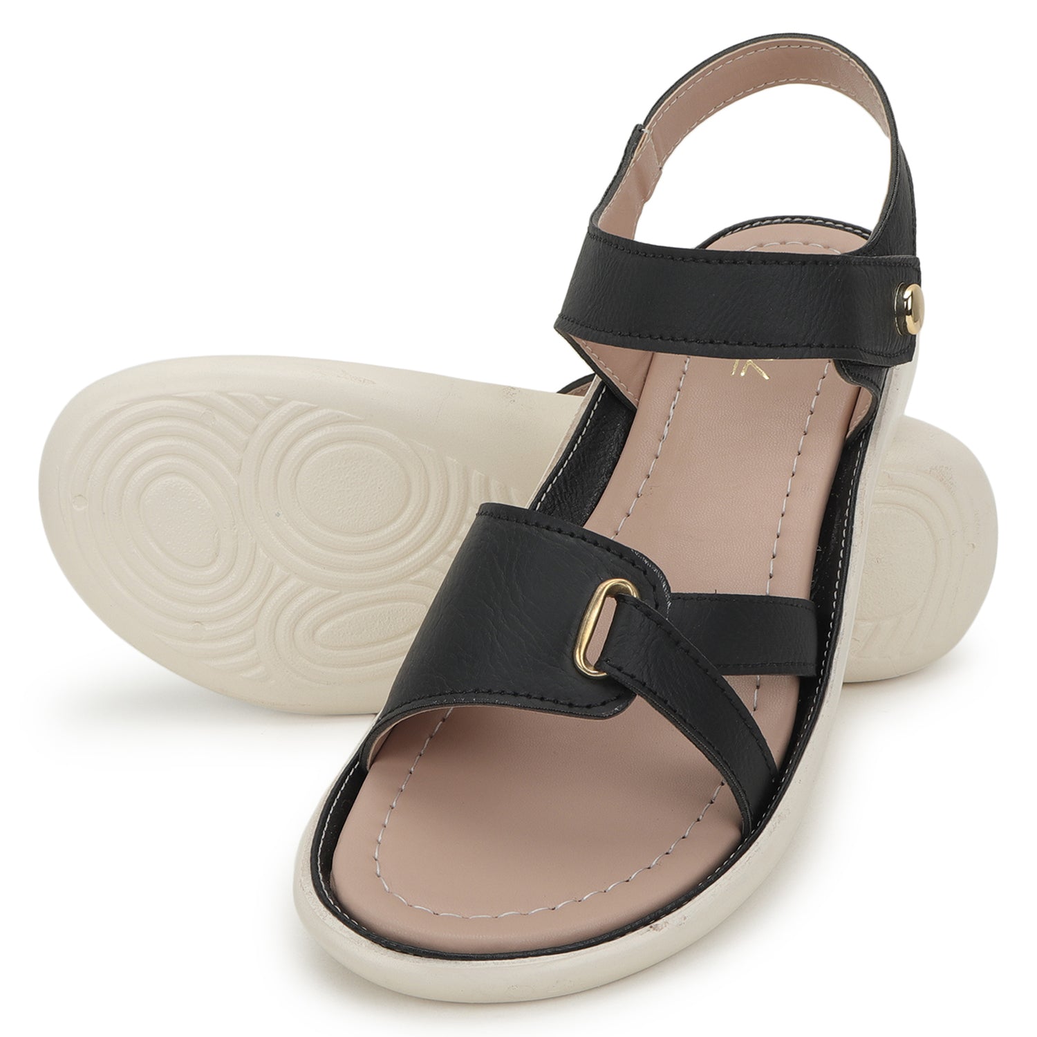 Black Solid Casual Open Toe Flats
