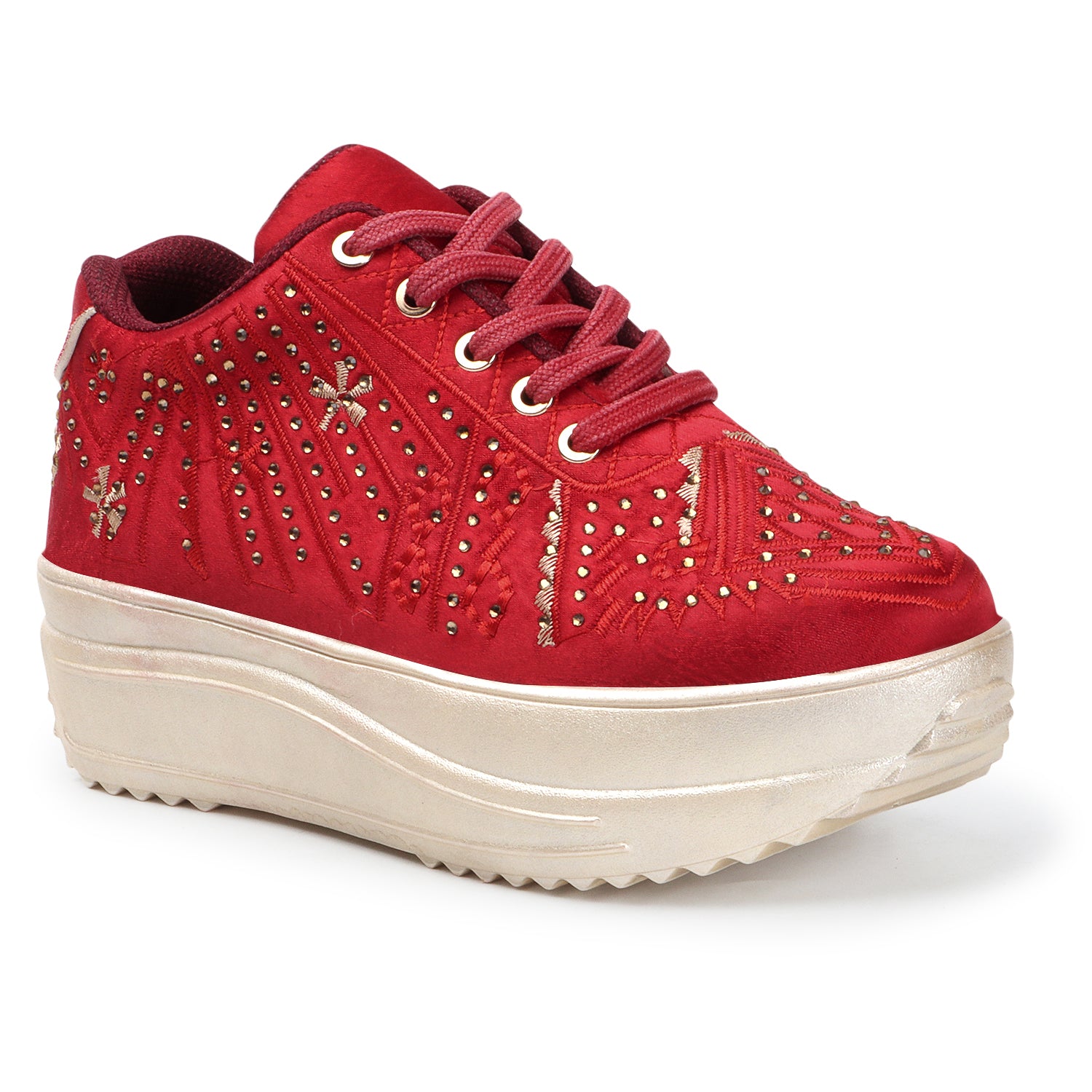 Textured Round Toe Wedding Party Red Sneakers