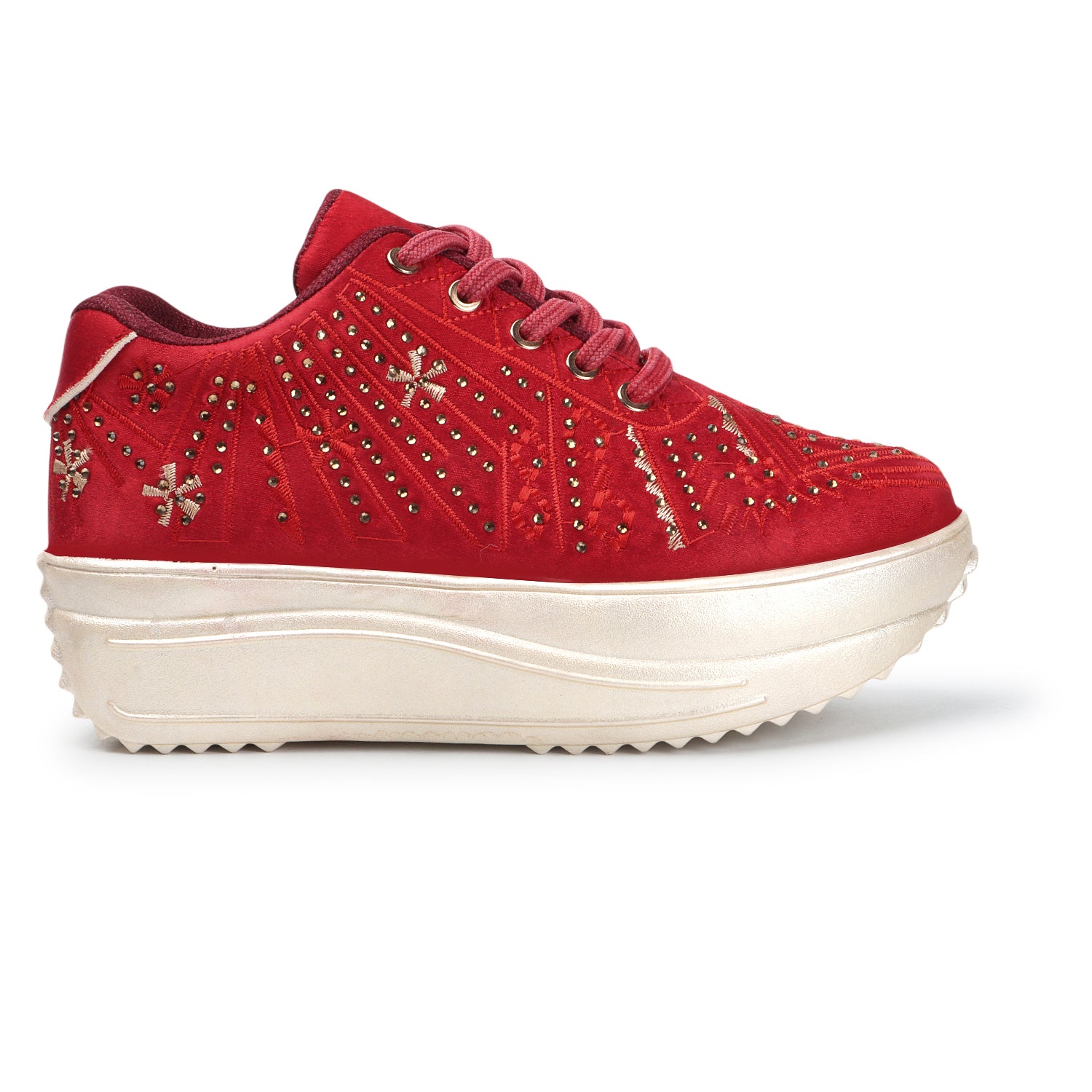 Textured Round Toe Wedding Party Red Sneakers
