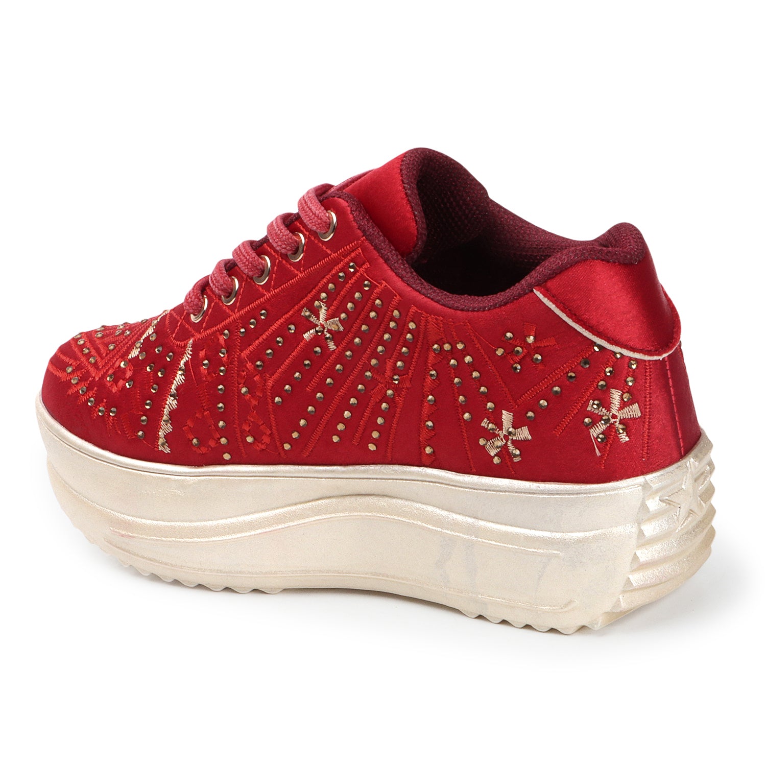 Textured Round Toe Wedding Party Red Sneakers