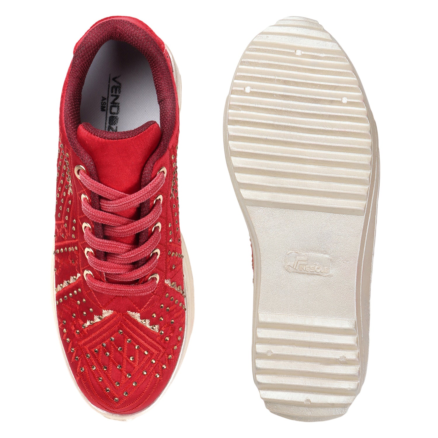 Textured Round Toe Wedding Party Red Sneakers