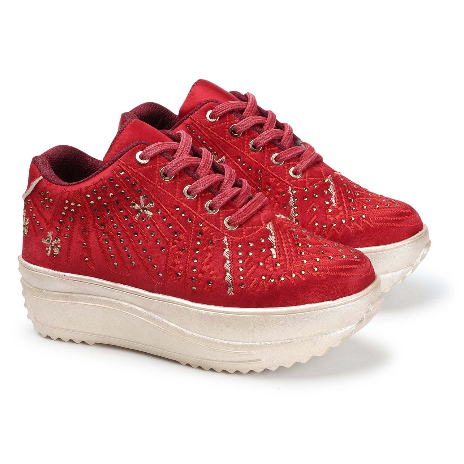 Textured Round Toe Wedding Party Red Sneakers