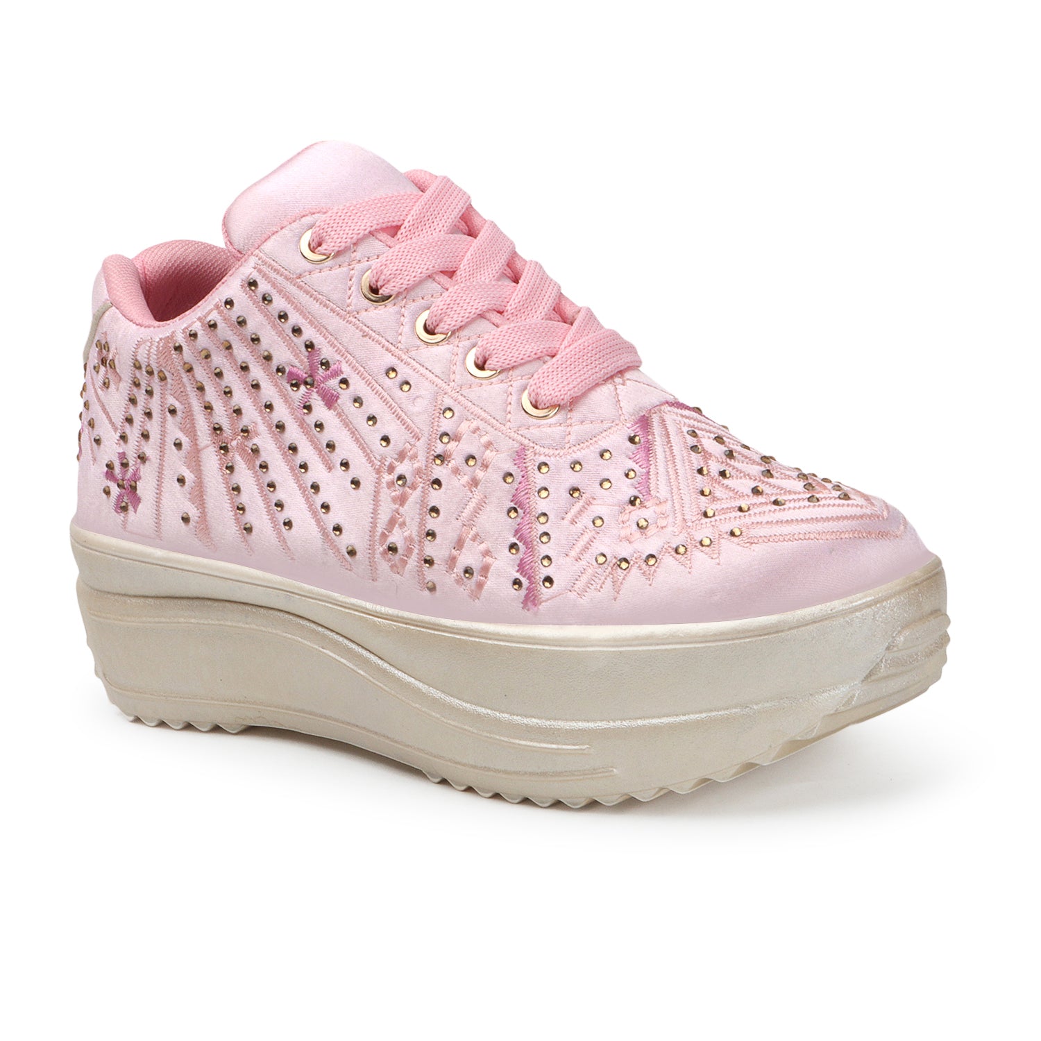Textured Round Toe Wedding Party Pink Sneakers