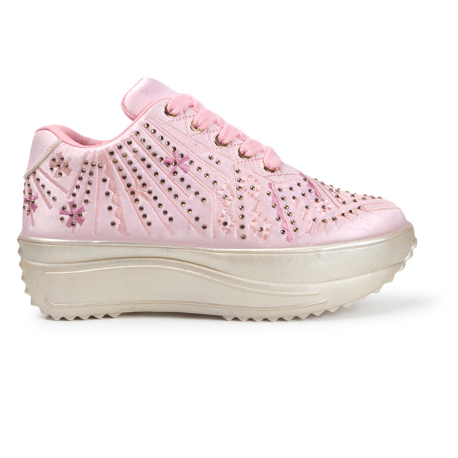 Textured Round Toe Wedding Party Pink Sneakers