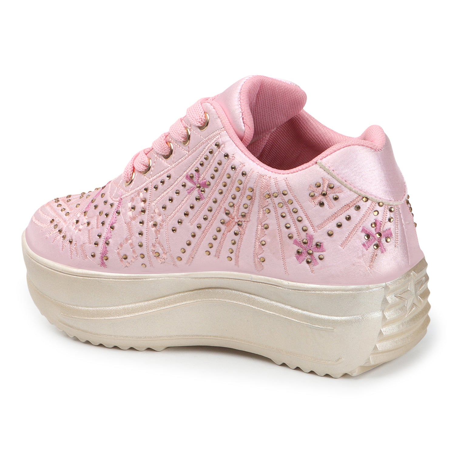 Textured Round Toe Wedding Party Pink Sneakers