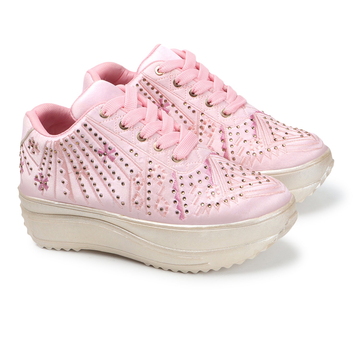 Textured Round Toe Wedding Party Pink Sneakers