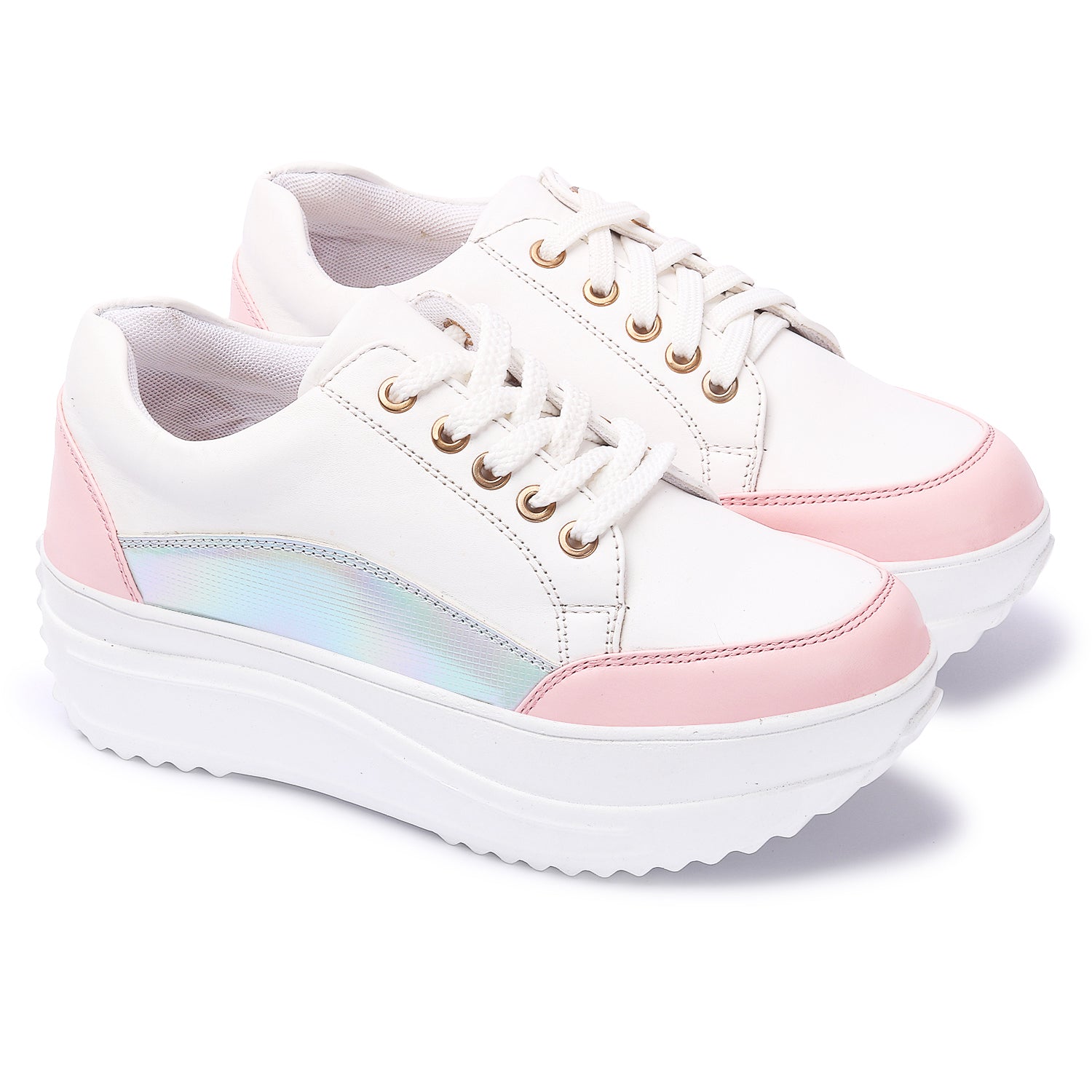 White Pink Colourblocked Sneakers
