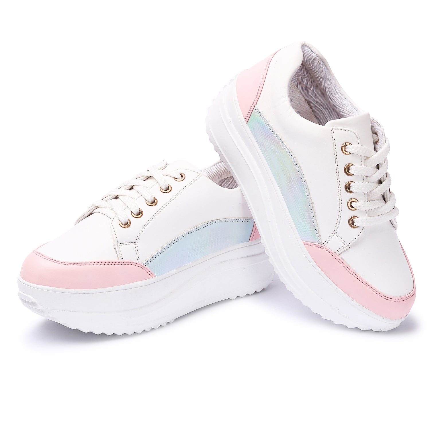 White Pink Colourblocked Sneakers