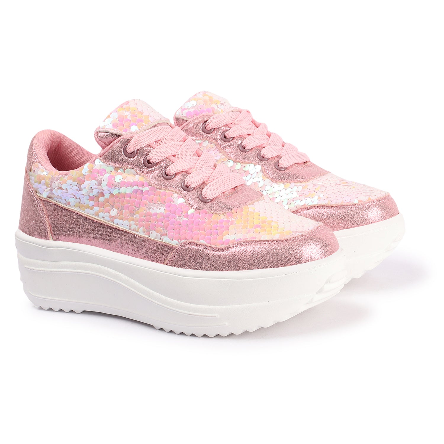 Colourblocked Embellished Pink Sneakers
