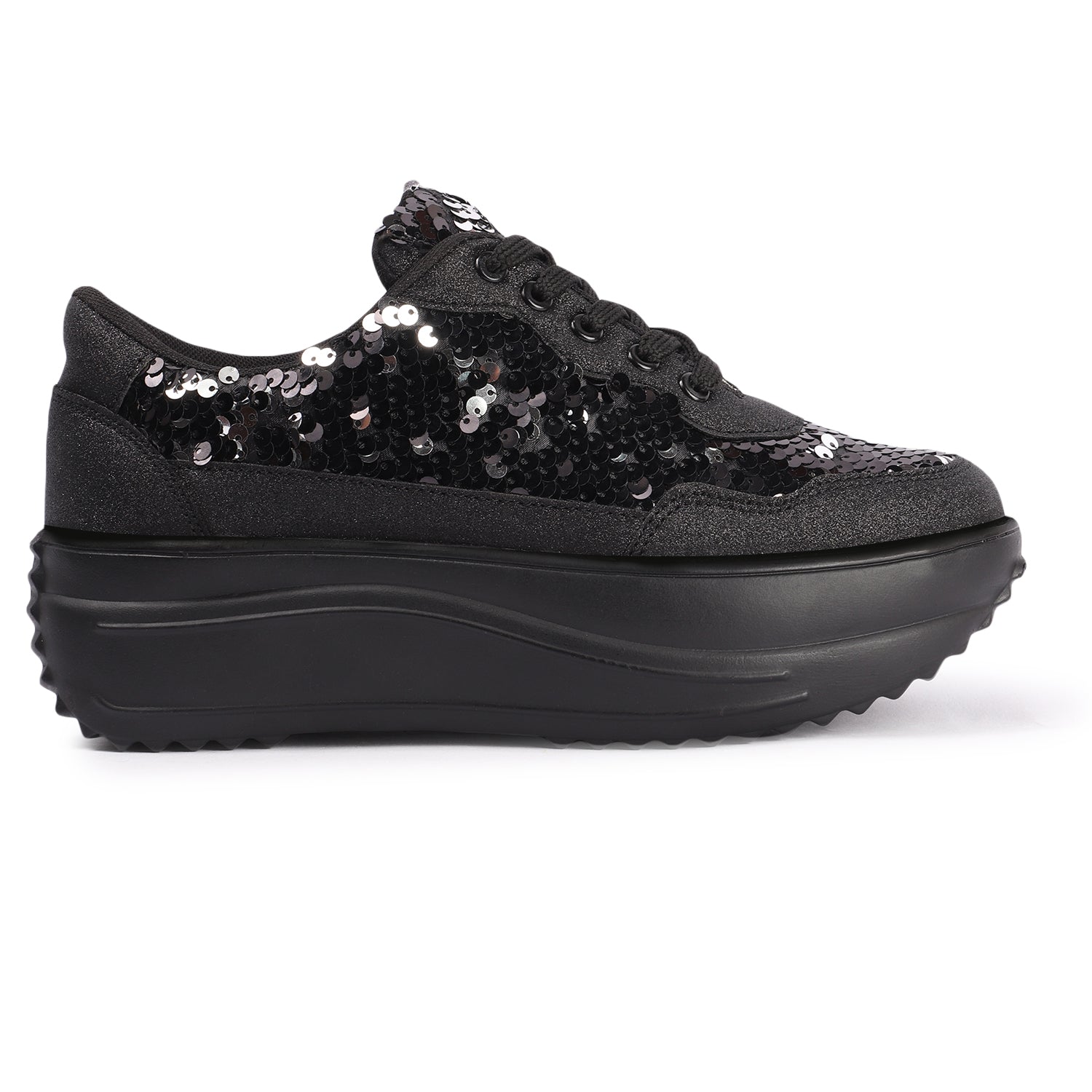 Embellished Lace up Black Sneakers