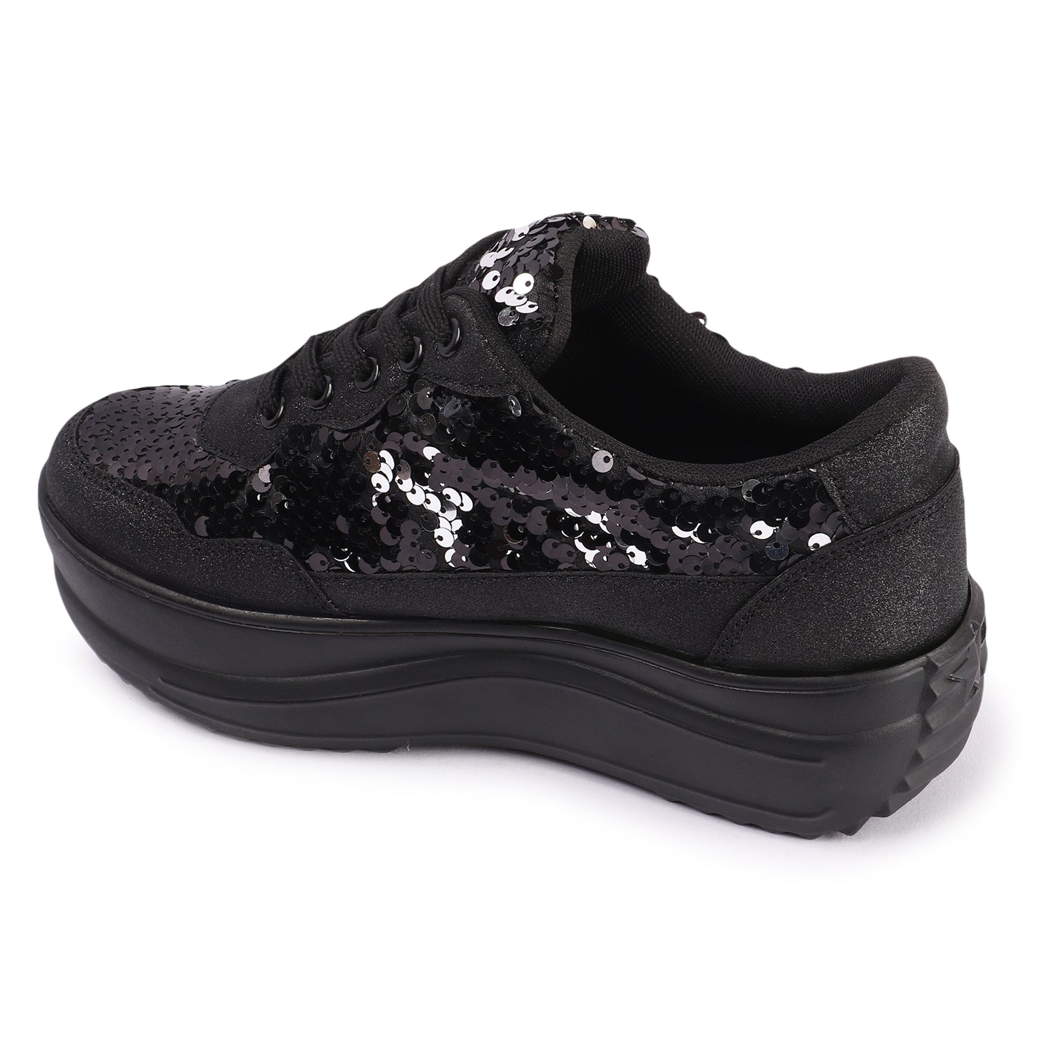 Embellished Lace up Black Sneakers