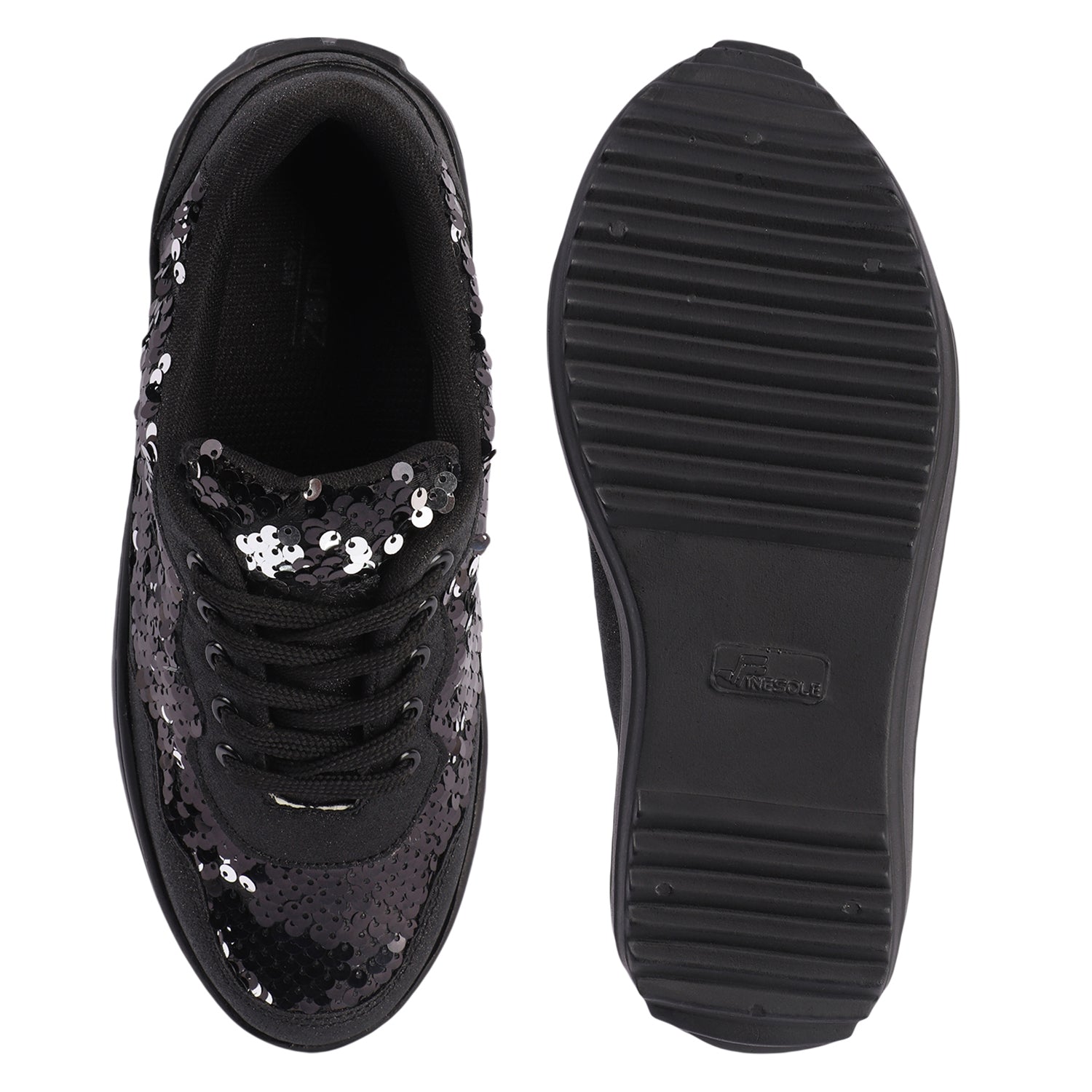Embellished Lace up Black Sneakers