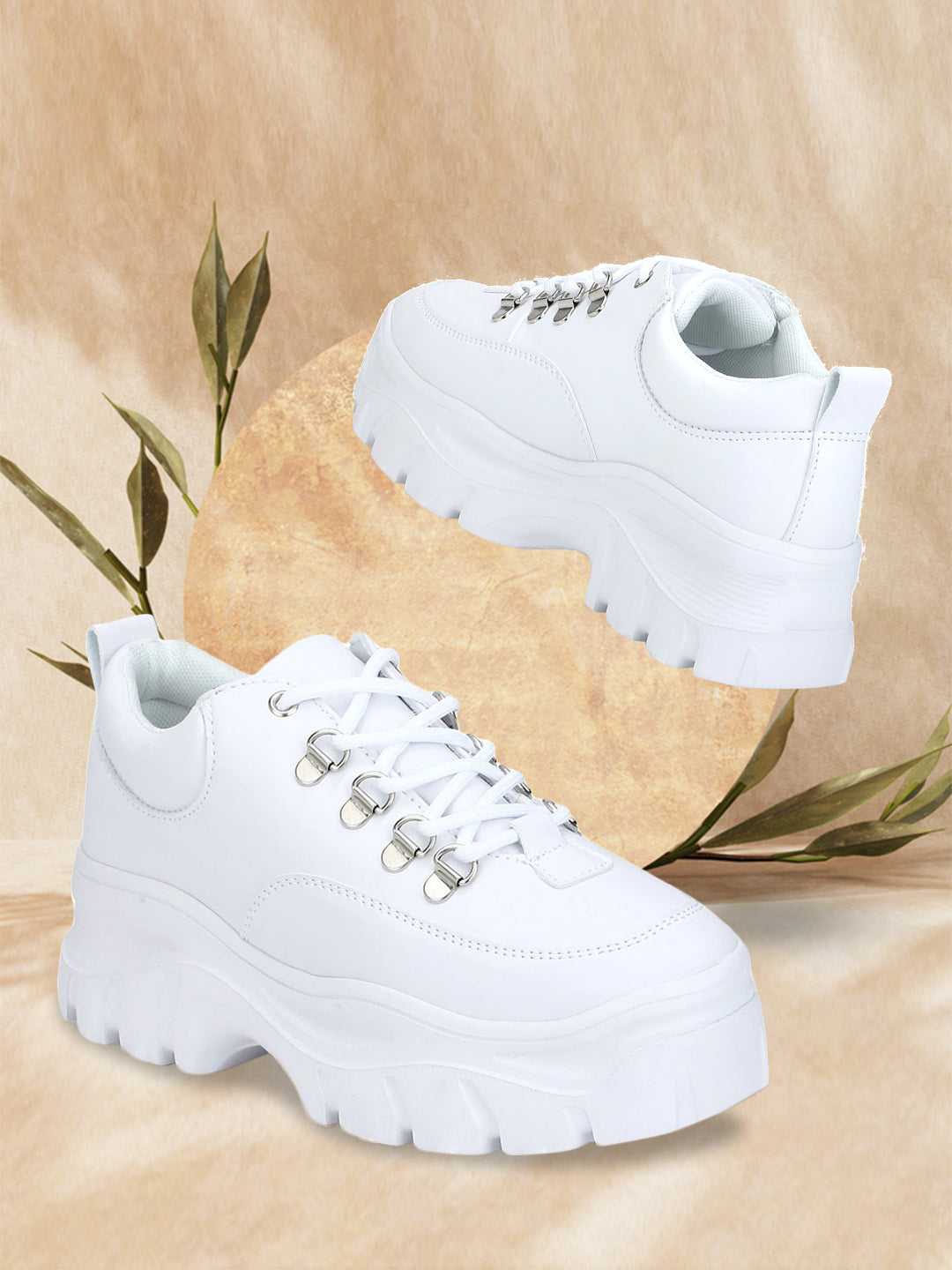 White Woven Design Lightweight Sneakers