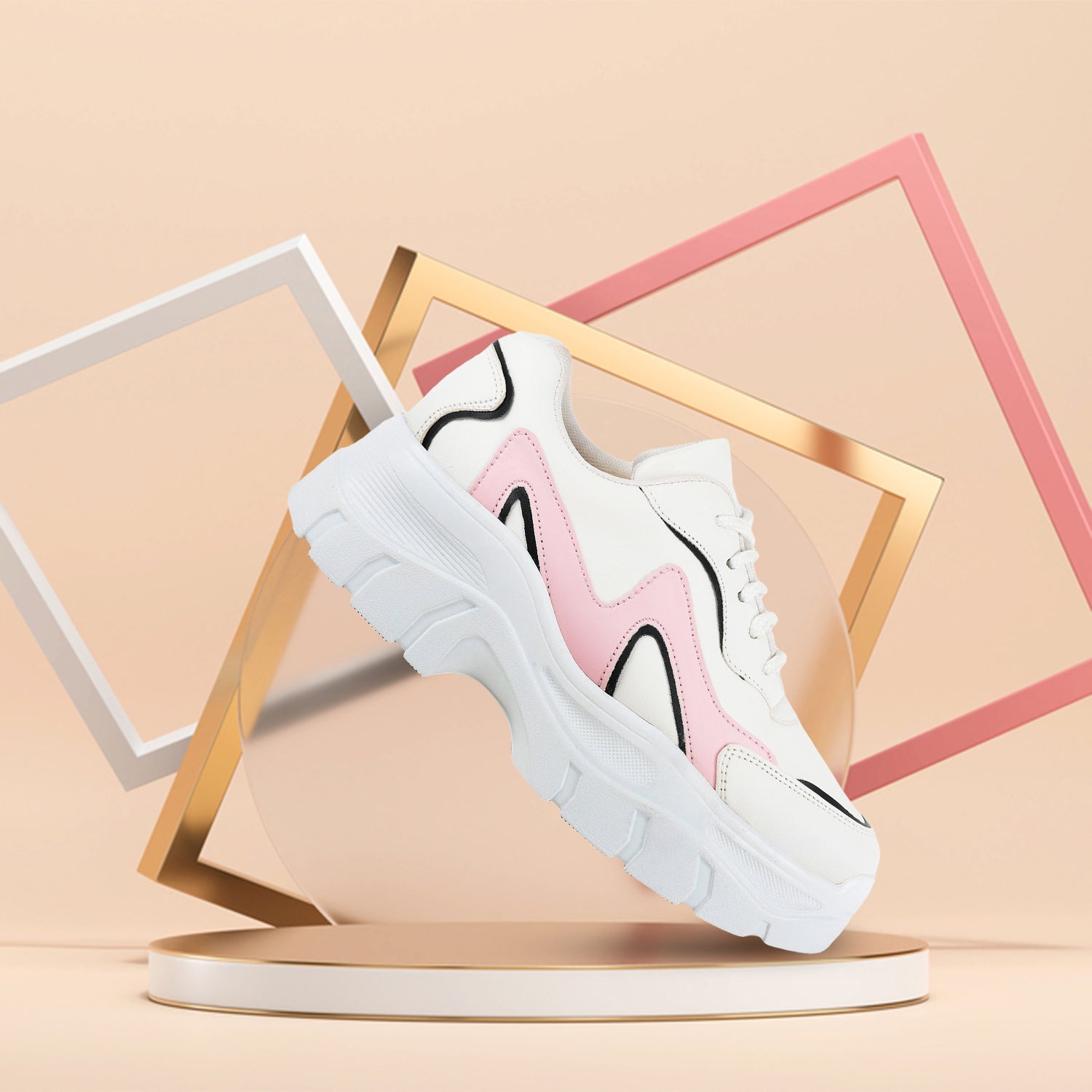 White Pink Stylish Sneakers