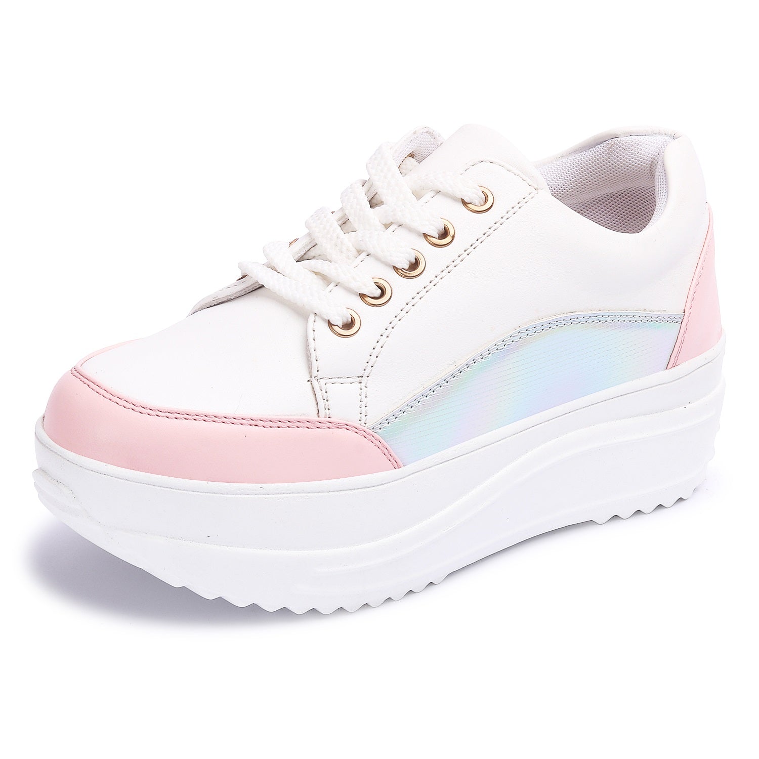 White Pink Colourblocked Sneakers