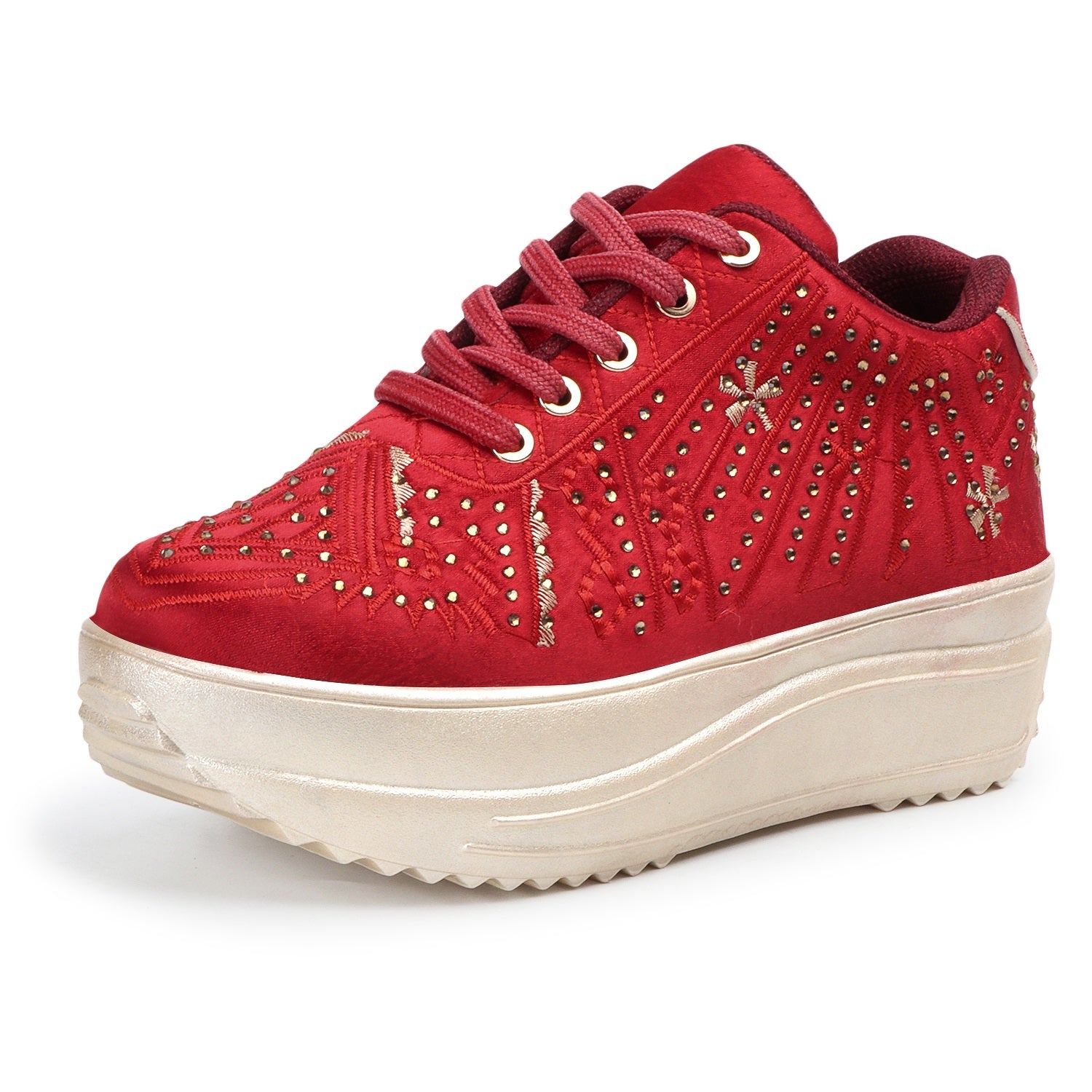 Textured Round Toe Wedding Party Red Sneakers