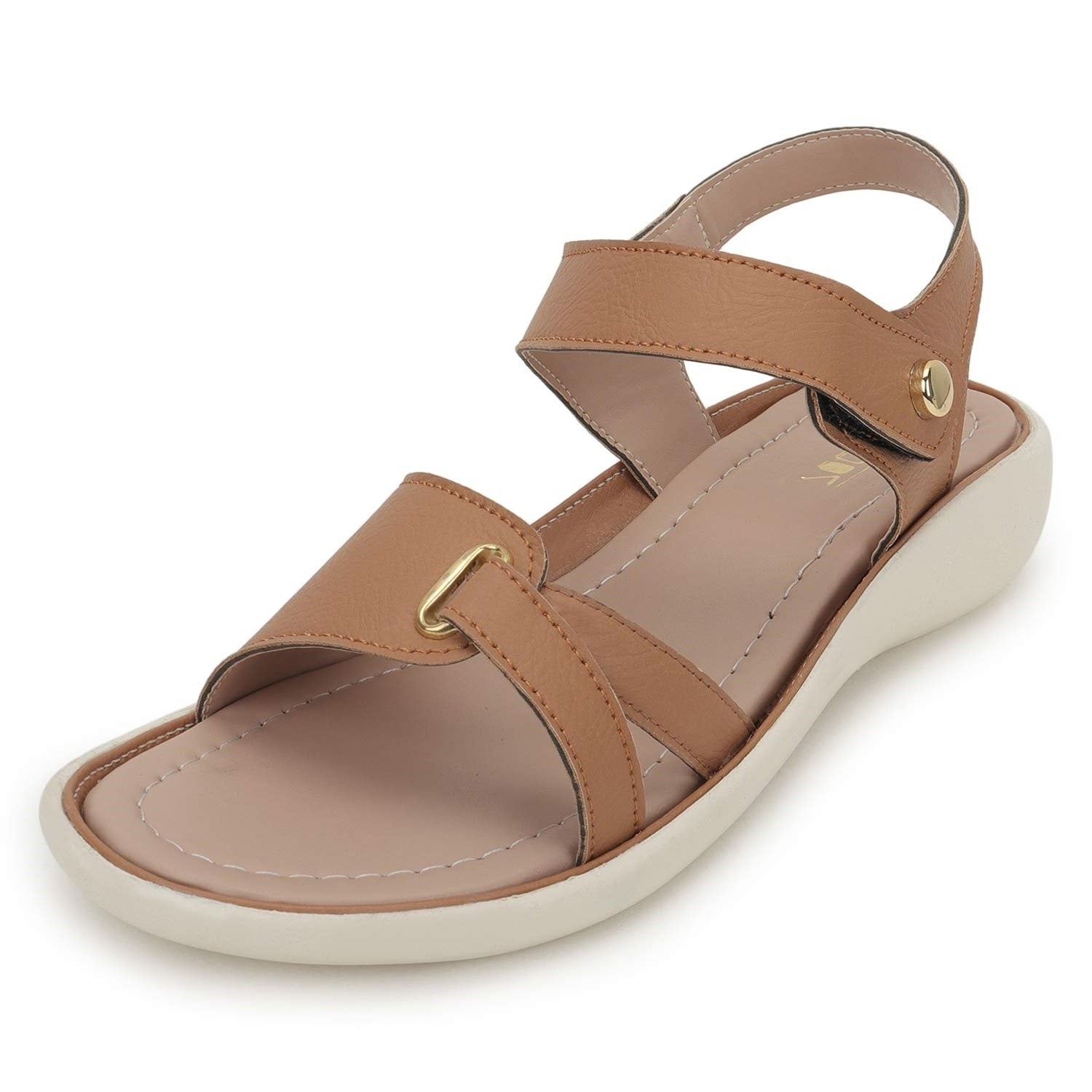 Tan Synthetic Leather Casual Open Toe Flats