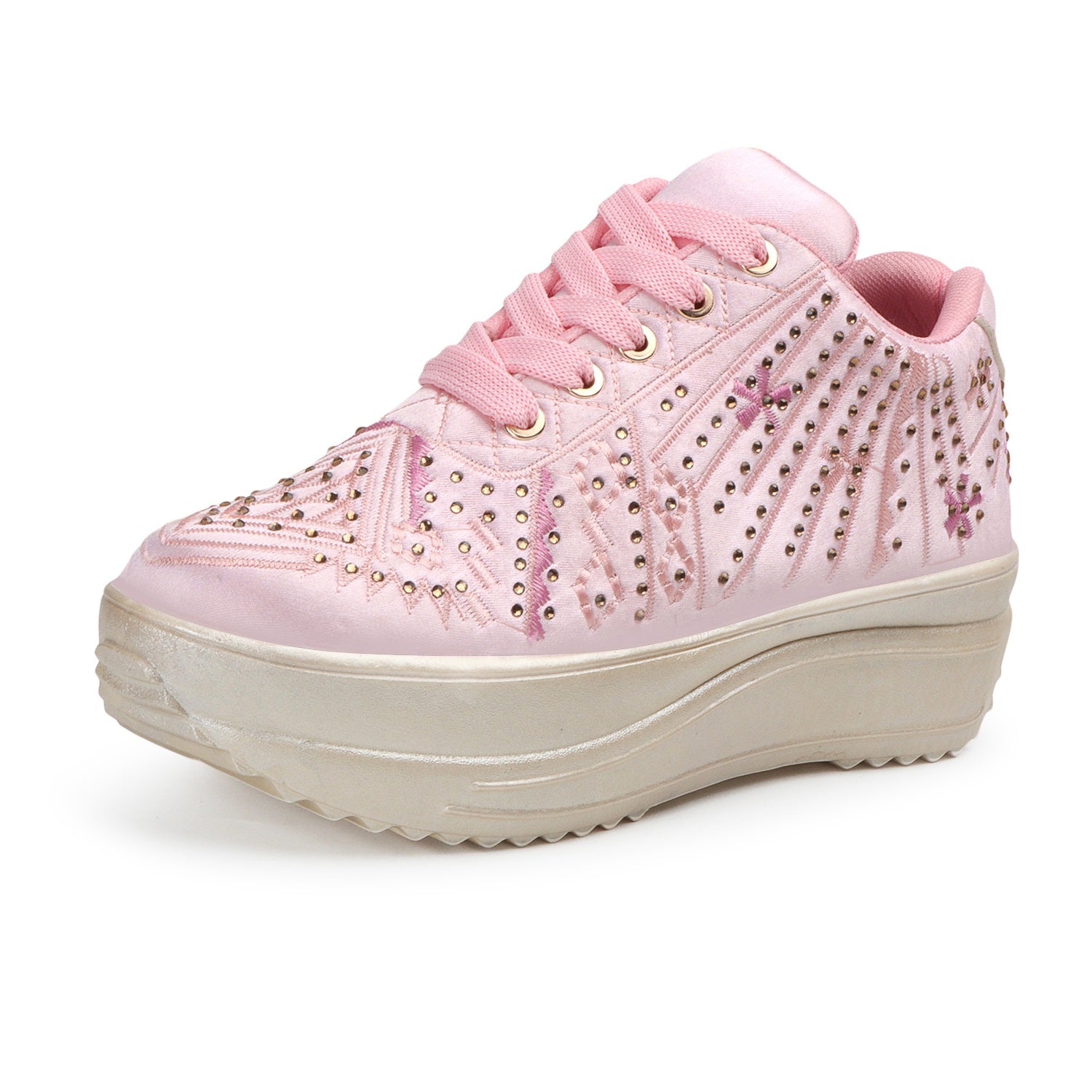 Textured Round Toe Wedding Party Pink Sneakers