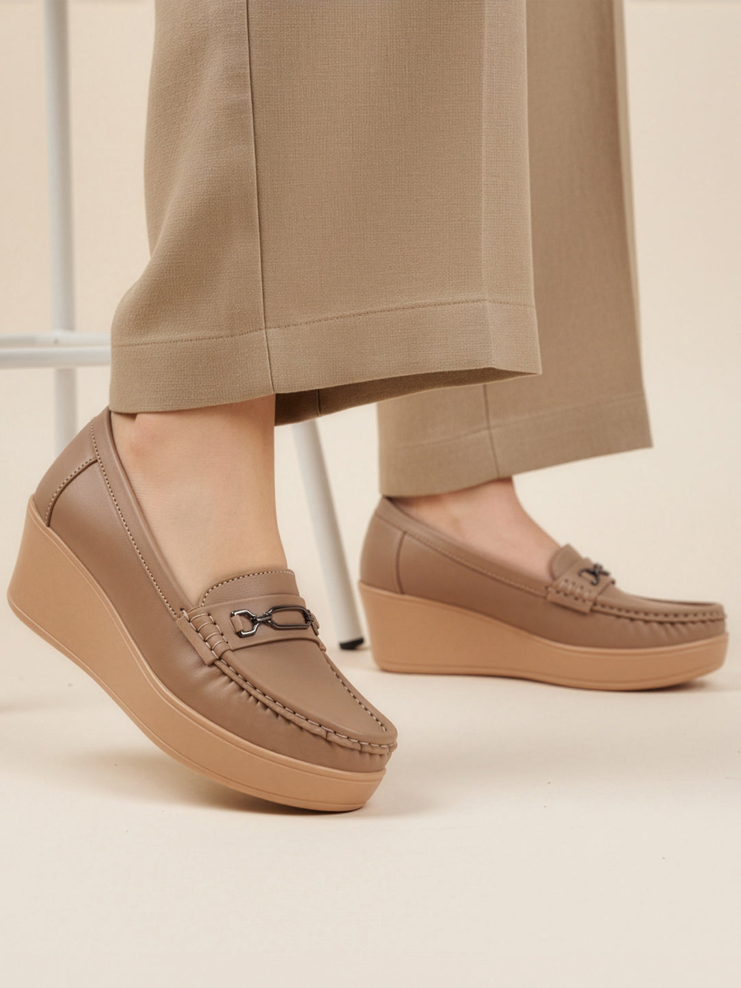 Elevated Sole, Metal Embellishments, Casual Loafers