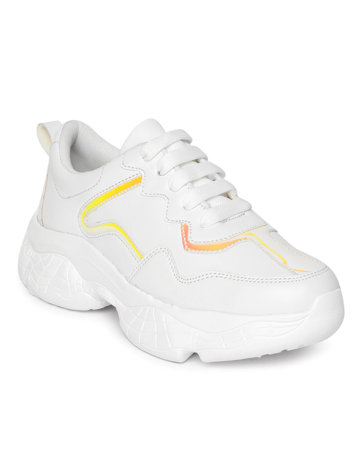 White & Golden Colourblocked Sneakers